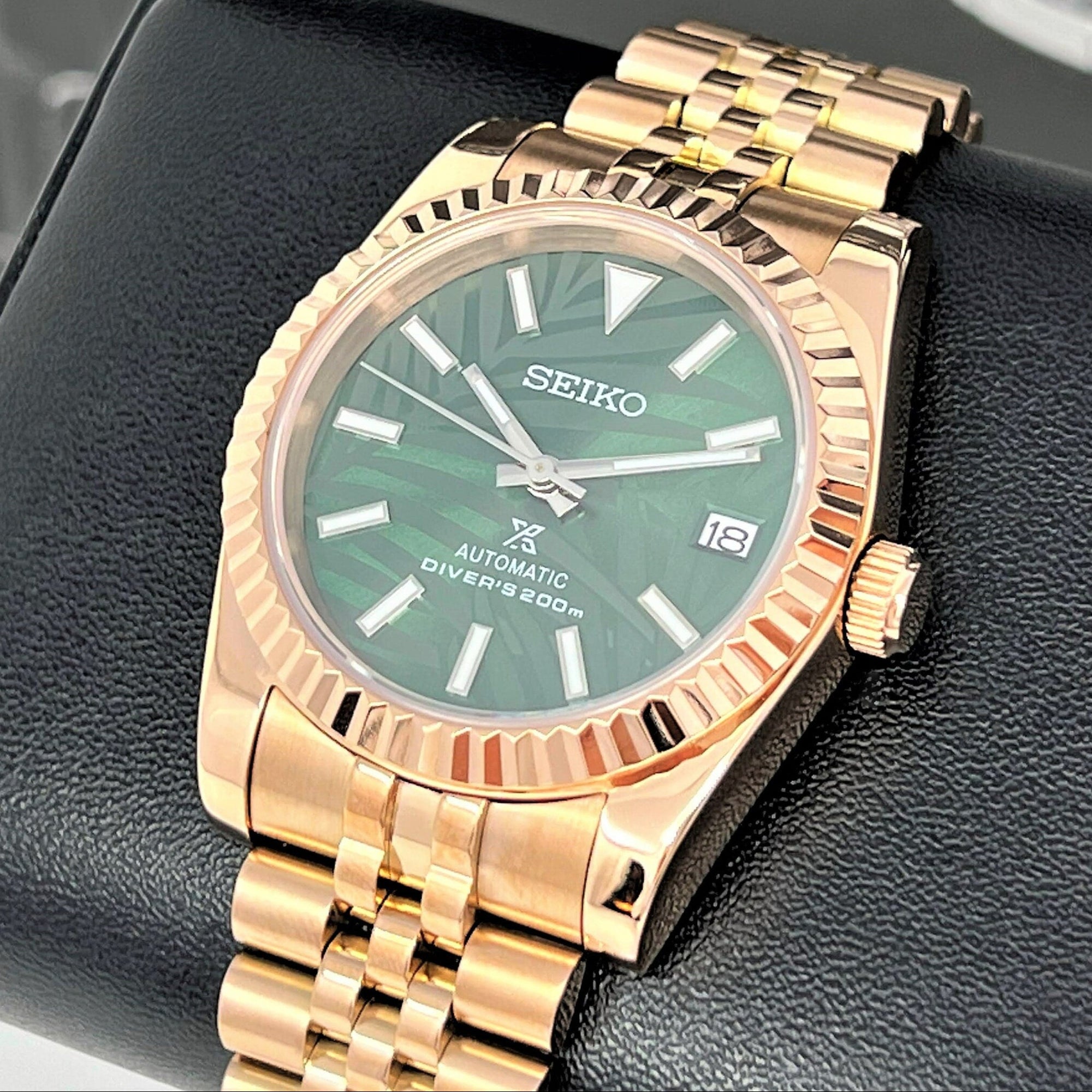 Custom Palm Green Rose Gold DJ | 36mm or 39mm | Fluted Bezel | Jub | Date | NH35 | Mod | Watch Mod | Custom Watch | Bronze Watch