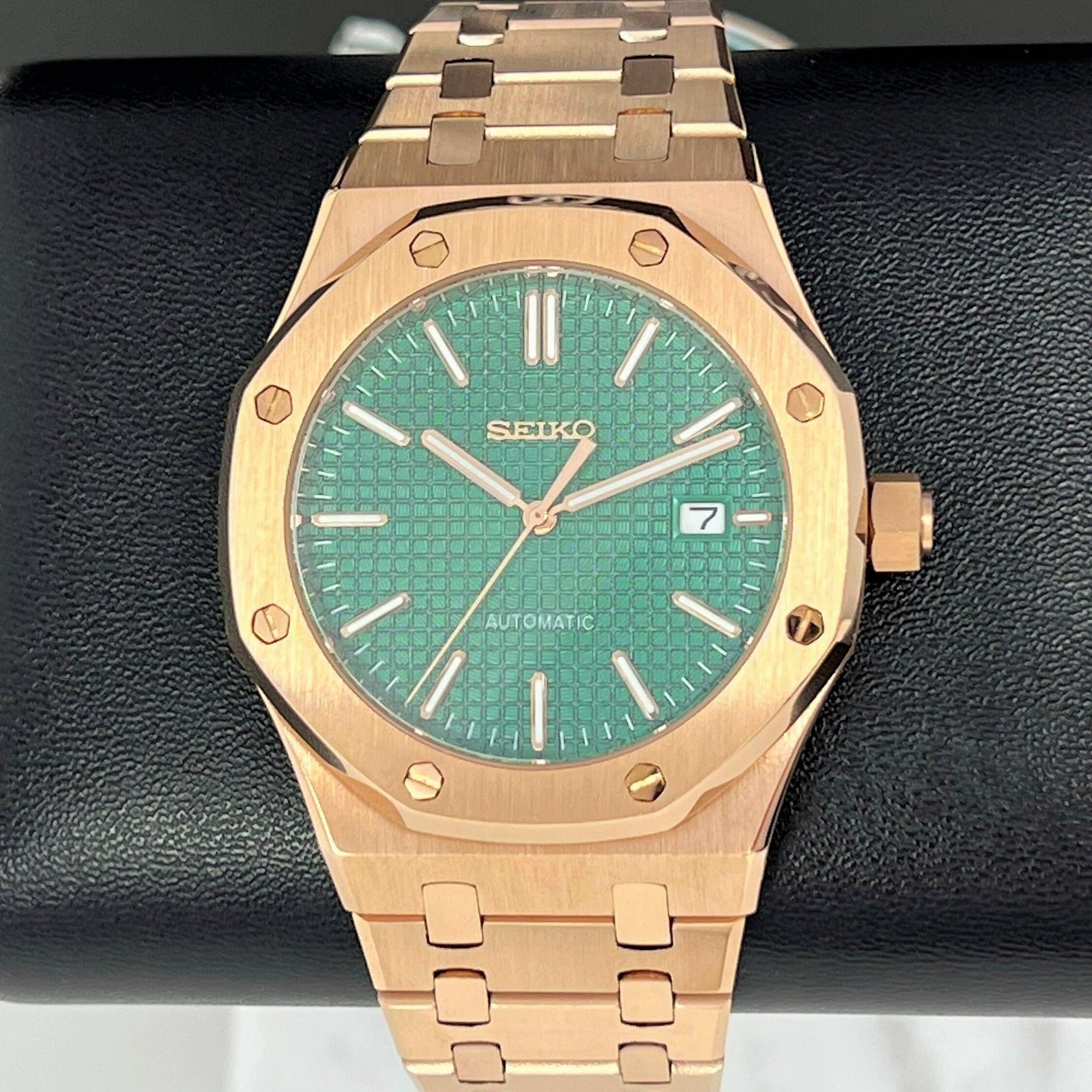 Custom Seikoak Rose Gold Luxury Watch | Green Dial | Mod | Watch Mod | Custom Watch | NH35 Automatic Movement | 42mm | Steel Sport