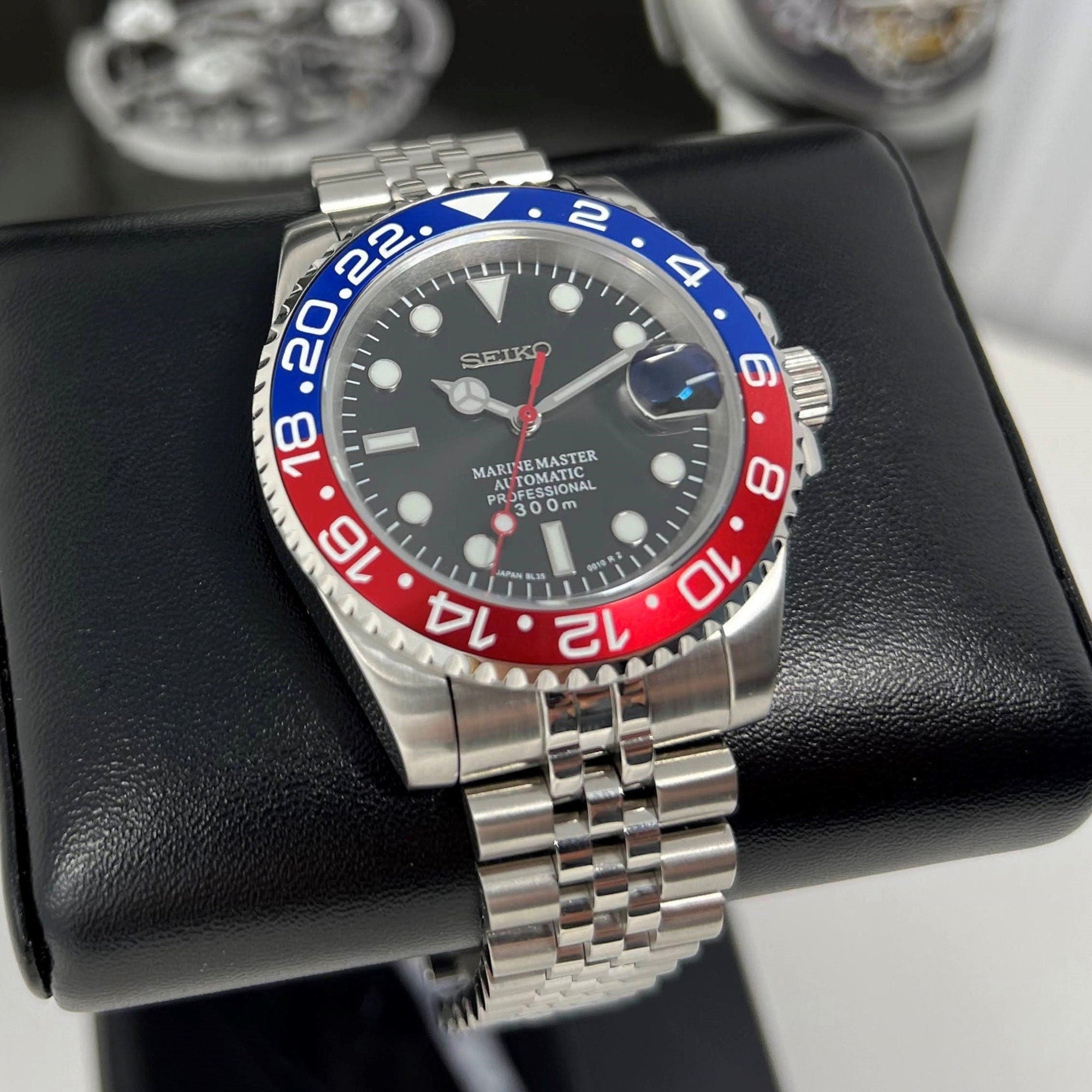 Pepsi GMT | Watch Mod | Mod | Stainless Steel Sport Watch | Custom Sapphire Crystal and NH35 Movement | Blue Red | Jub Strap