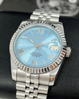 Custom Rare Ice Blue Datejust 36mm 39mm | Fluted Bezel | Jub | NH35 | Watch Mod | Buckley Dial | DJ36 | Roman Numeral | Platinum