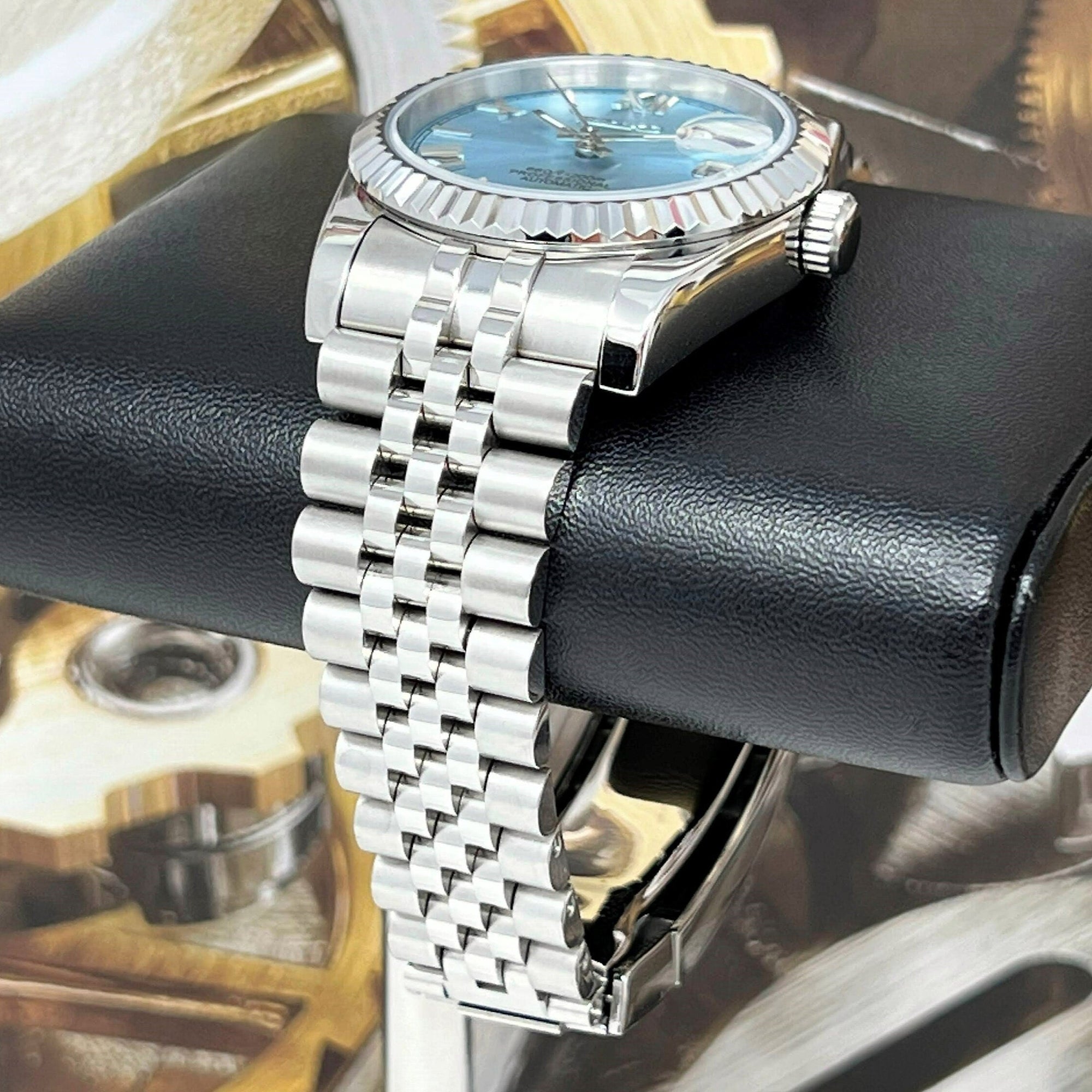 Custom Rare Ice Blue Datejust 36mm 39mm | Fluted Bezel | Jub | NH35 | Watch Mod | Buckley Dial | DJ36 | Roman Numeral | Platinum