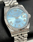 Custom Rare Ice Blue Datejust 36mm 39mm | Fluted Bezel | Jub | NH35 | Watch Mod | Buckley Dial | DJ36 | Roman Numeral | Platinum