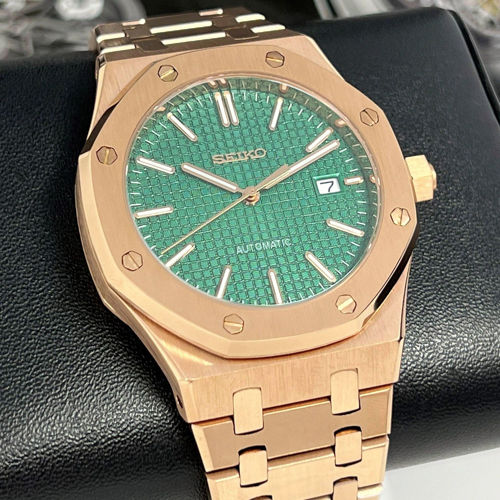 Custom Seikoak Rose Gold Luxury Watch | Green Dial | Mod | Watch Mod | Custom Watch | NH35 Automatic Movement | 42mm | Steel Sport