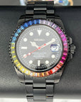 Rainbow Stealth | Black with Sapphire Crystal | Oyst Steel Bracelet | Jewel | Bust Down | Gem Frost | Bling | Color | Watch Mod