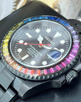 Rainbow Stealth | Black with Sapphire Crystal | Oyst Steel Bracelet | Jewel | Bust Down | Gem Frost | Bling | Color | Watch Mod