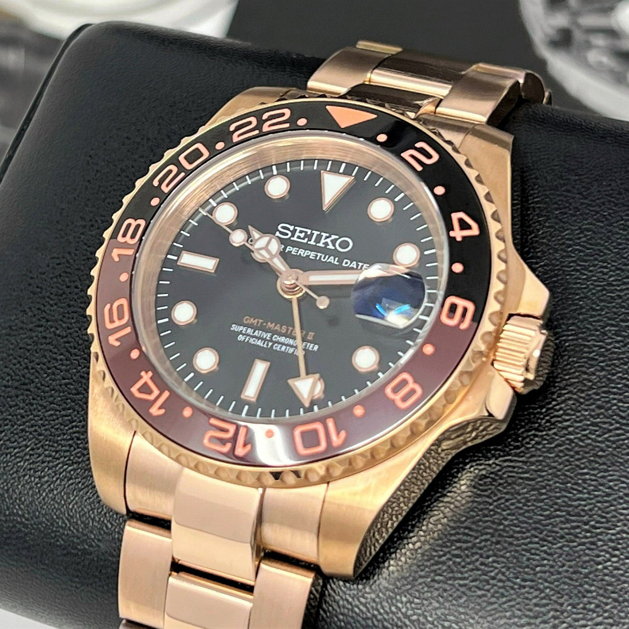 Custom Rootbeer Luxury GMT - 4 Hand Watch | Copper Rose Gold | NH34 Automatic 41mm | Two Timezone | Custom Watch | Bronze Watch Mod