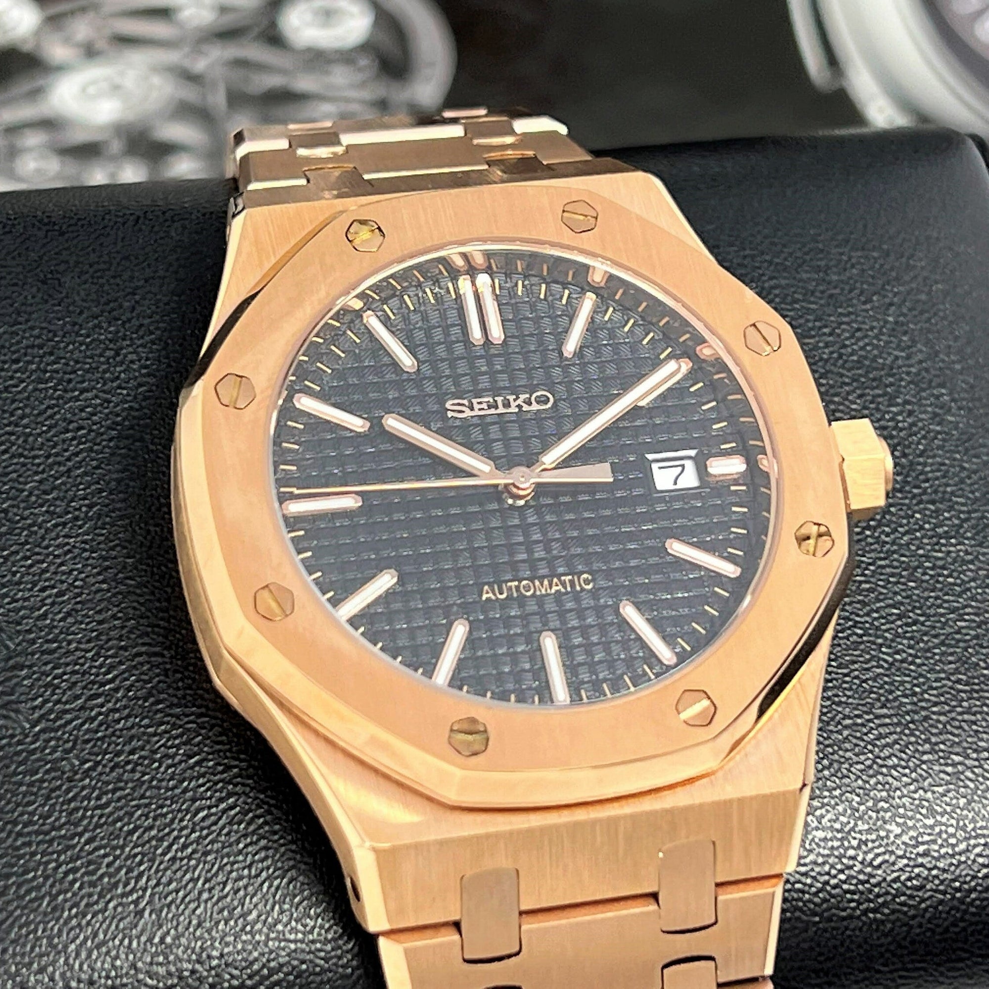Seikoak Rose Gold Luxury Dress Watch | Black Dial | Mod | Watch Mod | Custom Watch | NH35 Automatic Movement | 42mm | Steel Sport