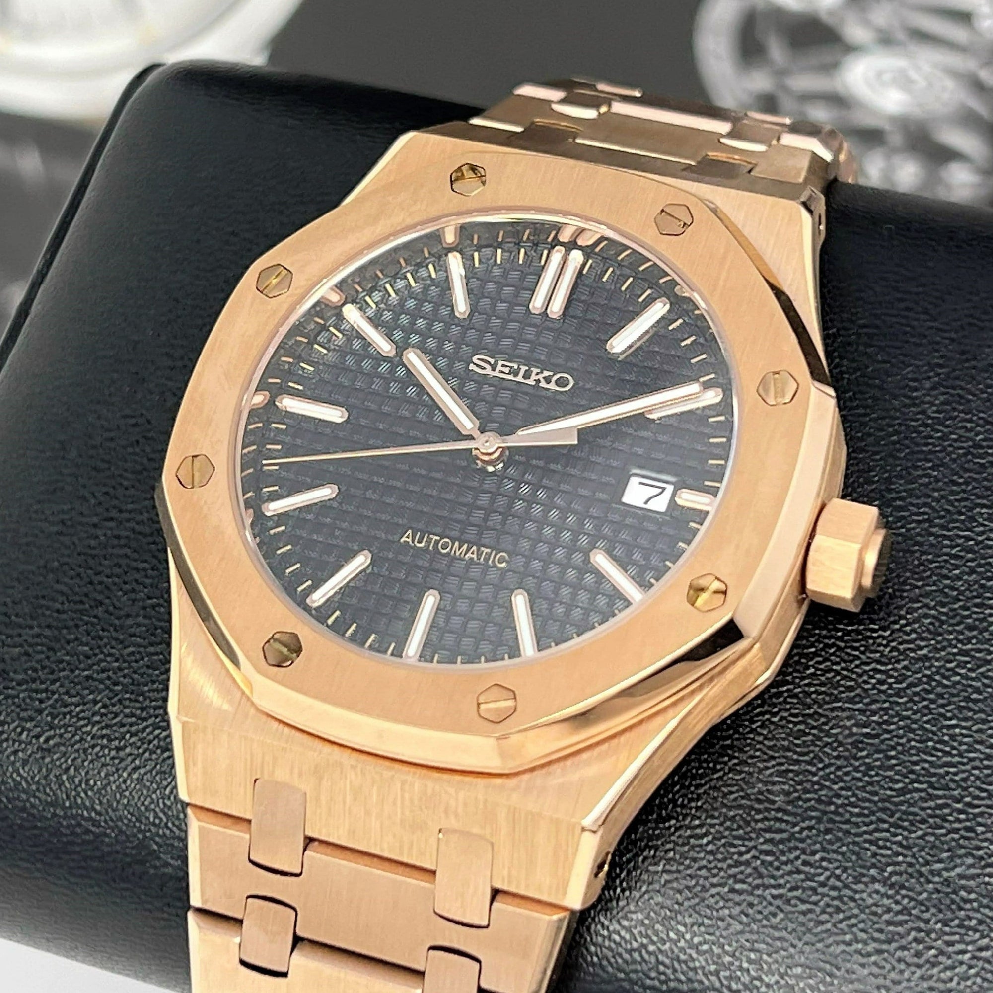 Seikoak Rose Gold Luxury Dress Watch | Black Dial | Mod | Watch Mod | Custom Watch | NH35 Automatic Movement | 42mm | Steel Sport