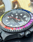 Rainbow Stealth | Black with Sapphire Crystal | Oyst Steel Bracelet | Jewel | Bust Down | Gem Frost | Bling | Color | Watch Mod