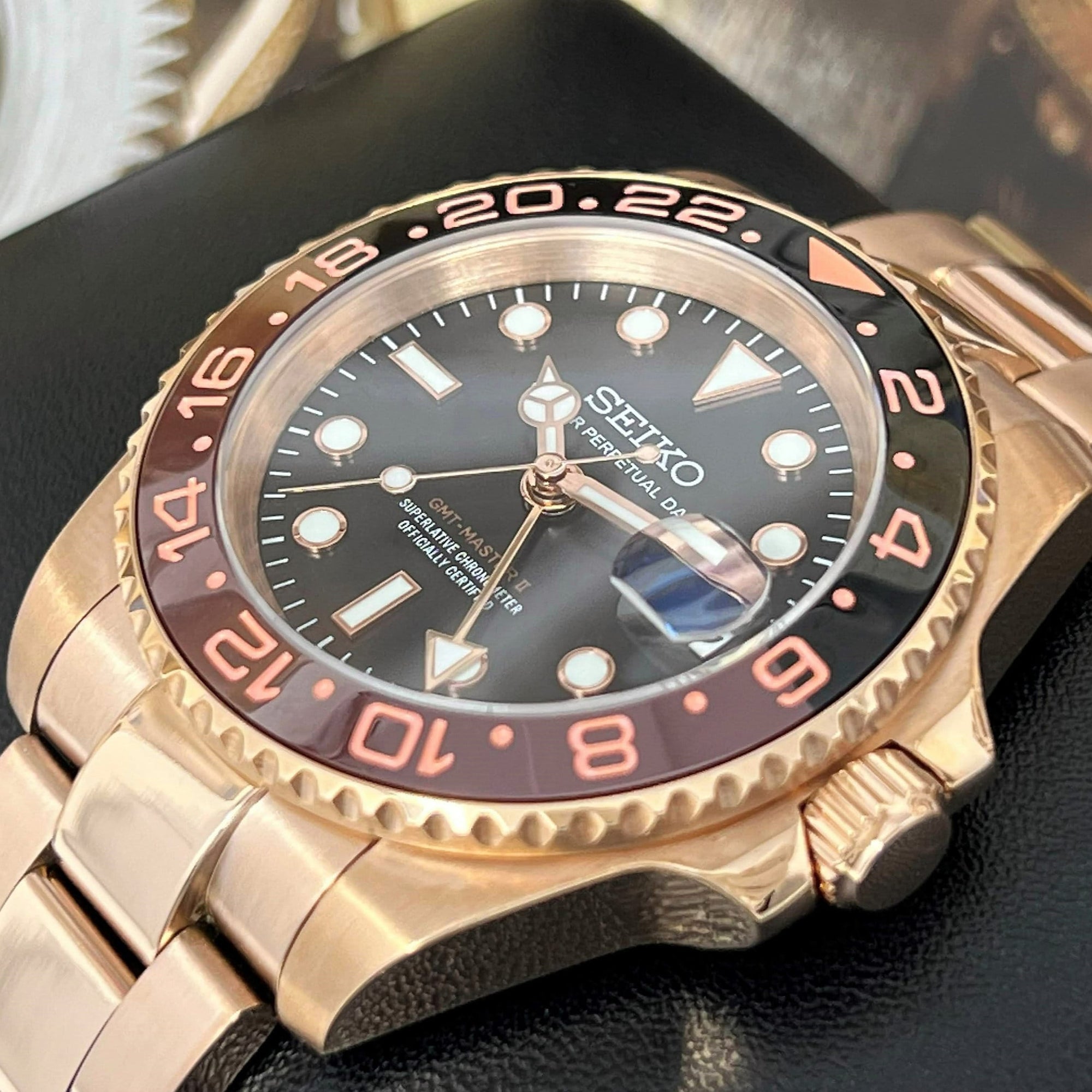 Custom Rootbeer Luxury GMT - 4 Hand Watch | Copper Rose Gold | NH34 Automatic 41mm | Two Timezone | Custom Watch | Bronze Watch Mod
