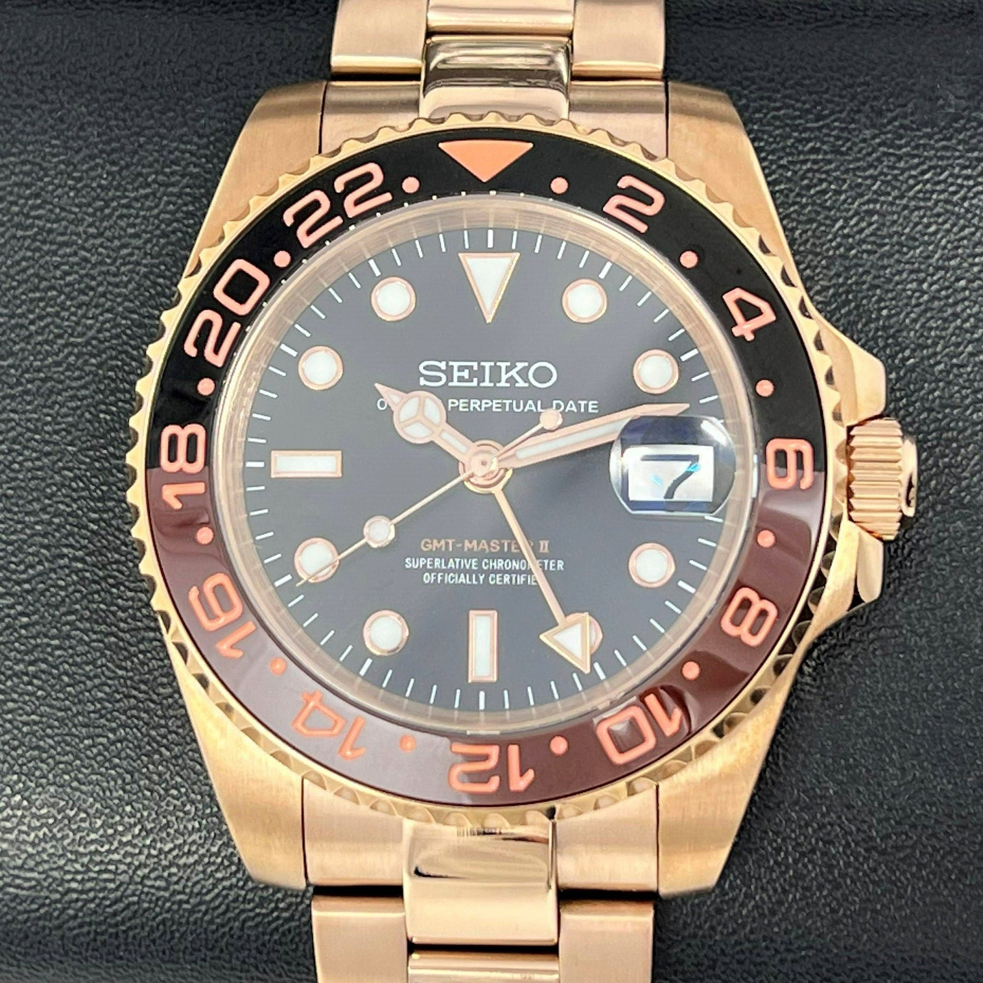 Custom Rootbeer Luxury GMT - 4 Hand Watch | Copper Rose Gold | NH34 Automatic 41mm | Two Timezone | Custom Watch | Bronze Watch Mod
