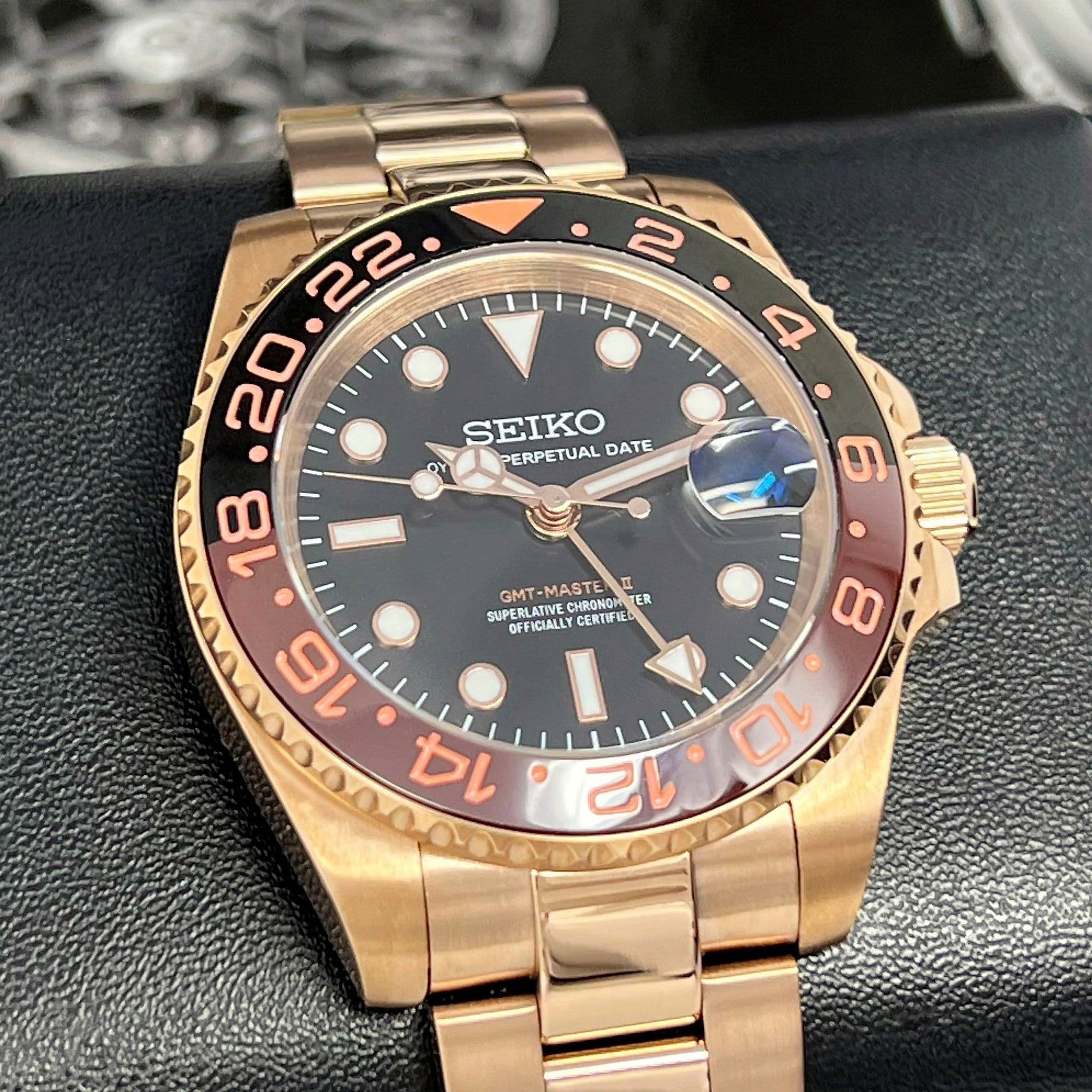 Custom Rootbeer Luxury GMT - 4 Hand Watch | Copper Rose Gold | NH34 Automatic 41mm | Two Timezone | Custom Watch | Bronze Watch Mod