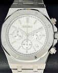 Seikoak Luxury Chronograph | White on Stainless Steel | Sport Watch 42mm | Royal | Oak | Waffle Dial | VK63 Wristwatch | Custom Men's Watch