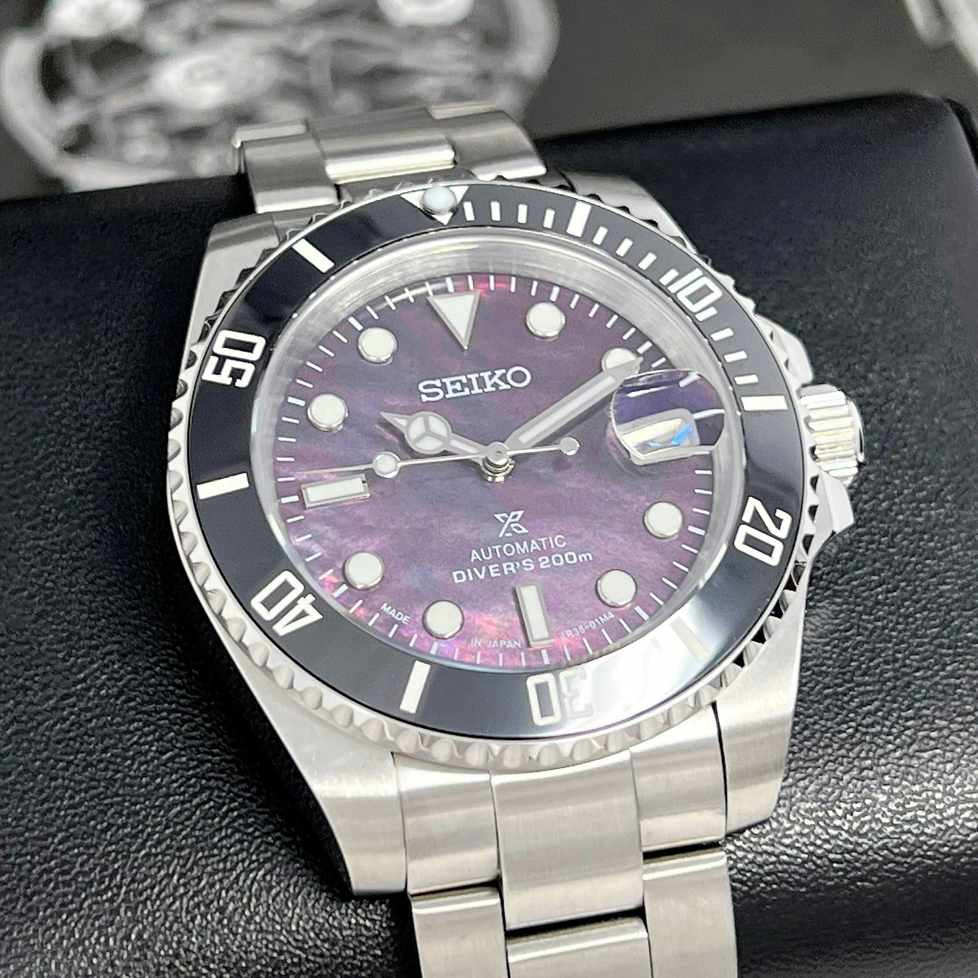 Iridescent Ocean Pearl Sub Custom Watch | Custom Mod | Purple | Mod | Watch Mod | Mother of Pearl MOP | Men's Watch | Sub
