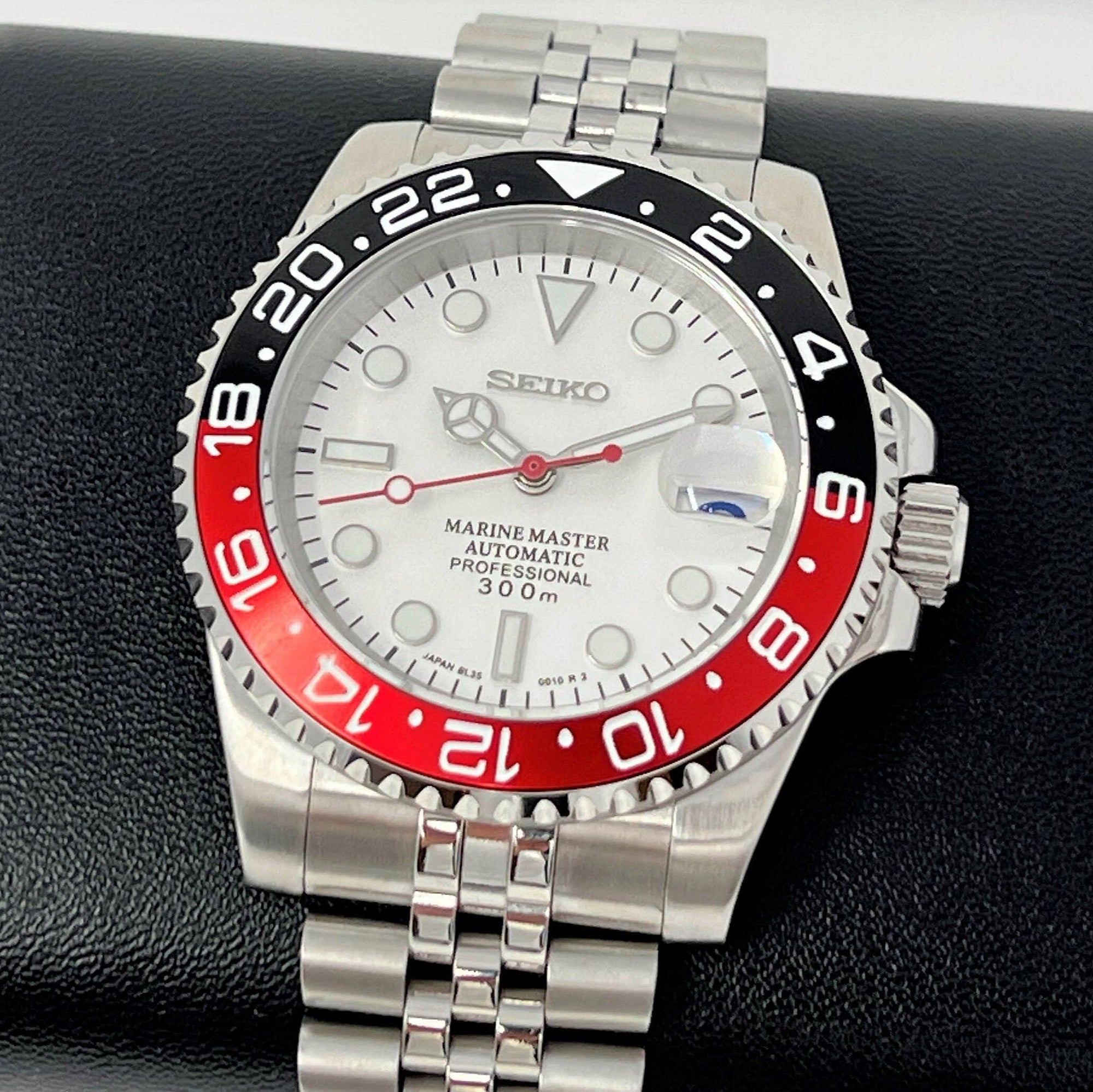 Custom Polar White Coke GMT | Stainless Steel Sport Watch | Sapphire Crystal on Jub Bracelet | Mod | Watch Mod | Custom Watch