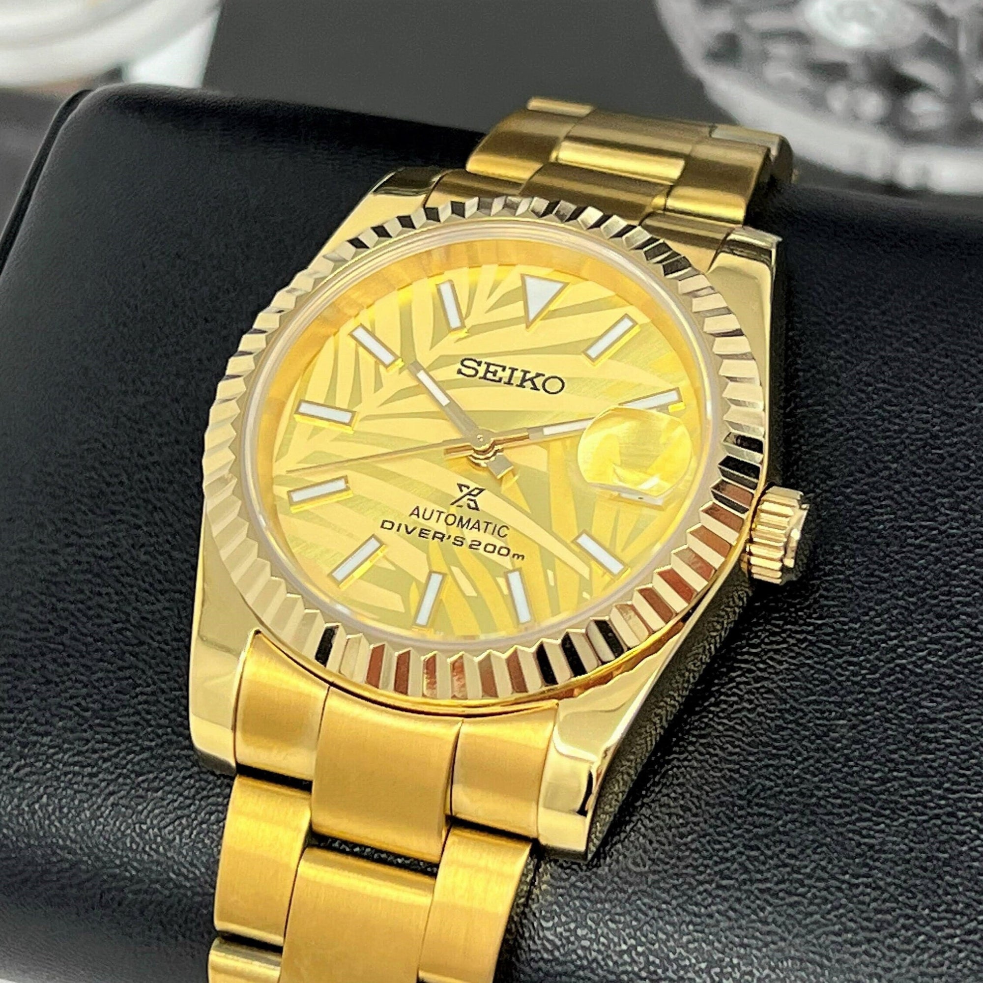 Palm Gold on Gold Datejust | 36mm | Fluted Bezel | Jub | Date | NH35 | Mod | Watch Mod | Custom Watch