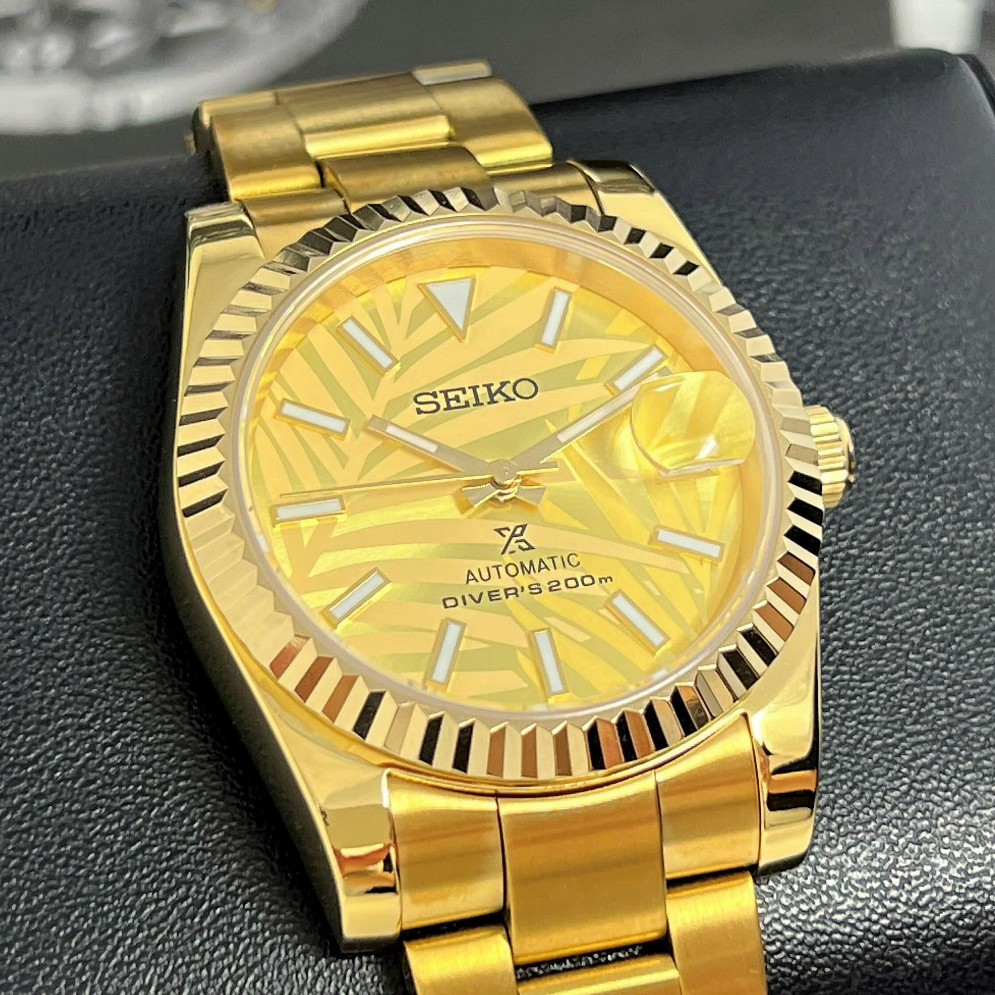 Palm Gold on Gold Datejust | 36mm | Fluted Bezel | Jub | Date | NH35 | Mod | Watch Mod | Custom Watch