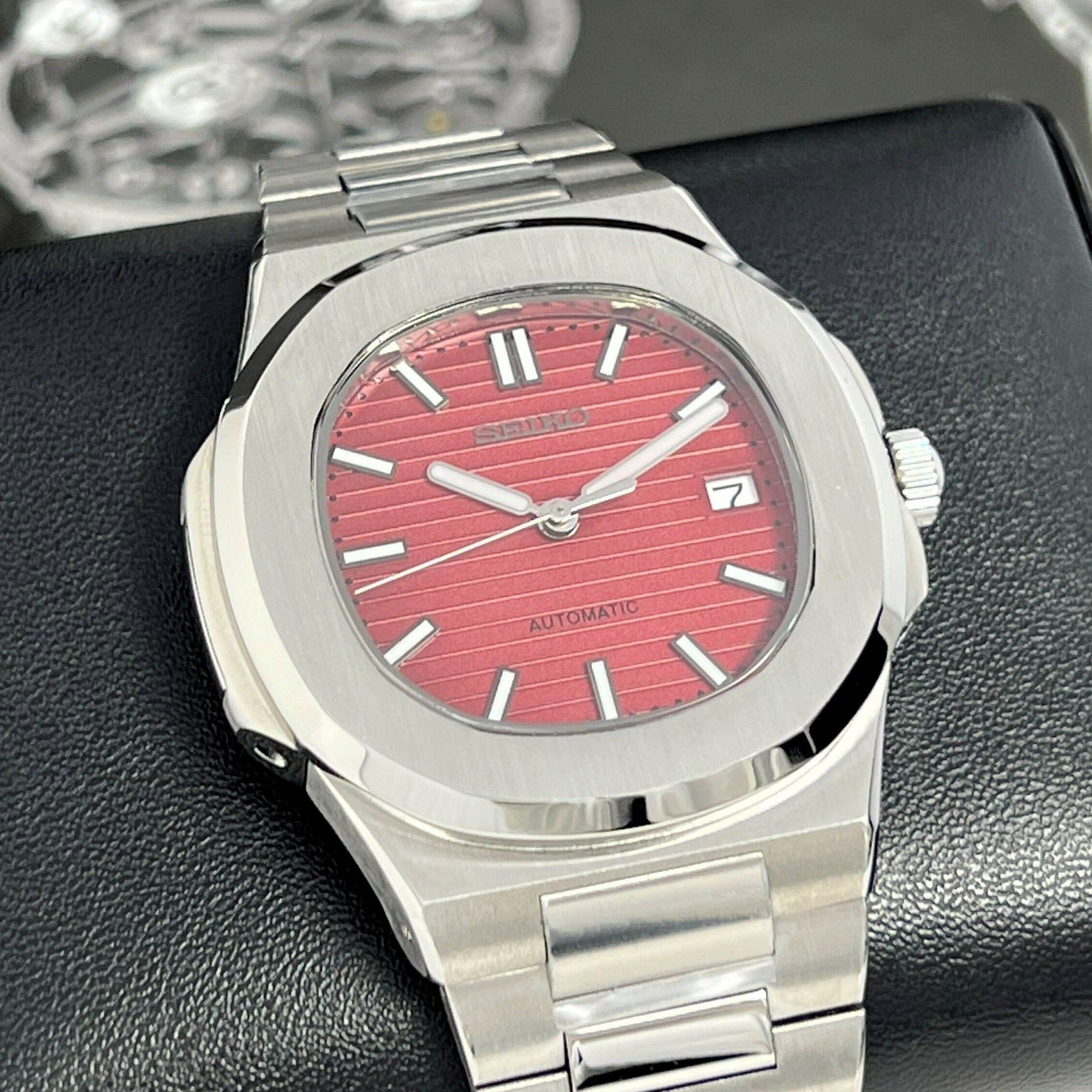 Seikonaut Special Red Edition Stainless Steel | Modern Automatic Dress Sport Watch Sapphire Crystal | Mod | Watch Mod | Custom Watch