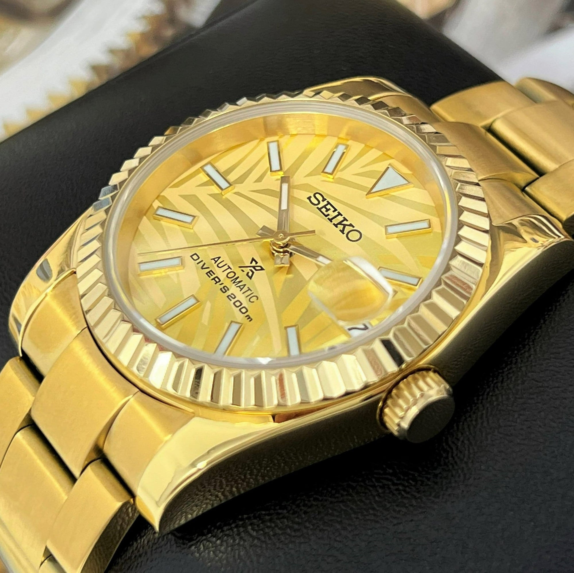 Palm Gold on Gold Datejust | 36mm | Fluted Bezel | Jub | Date | NH35 | Mod | Watch Mod | Custom Watch