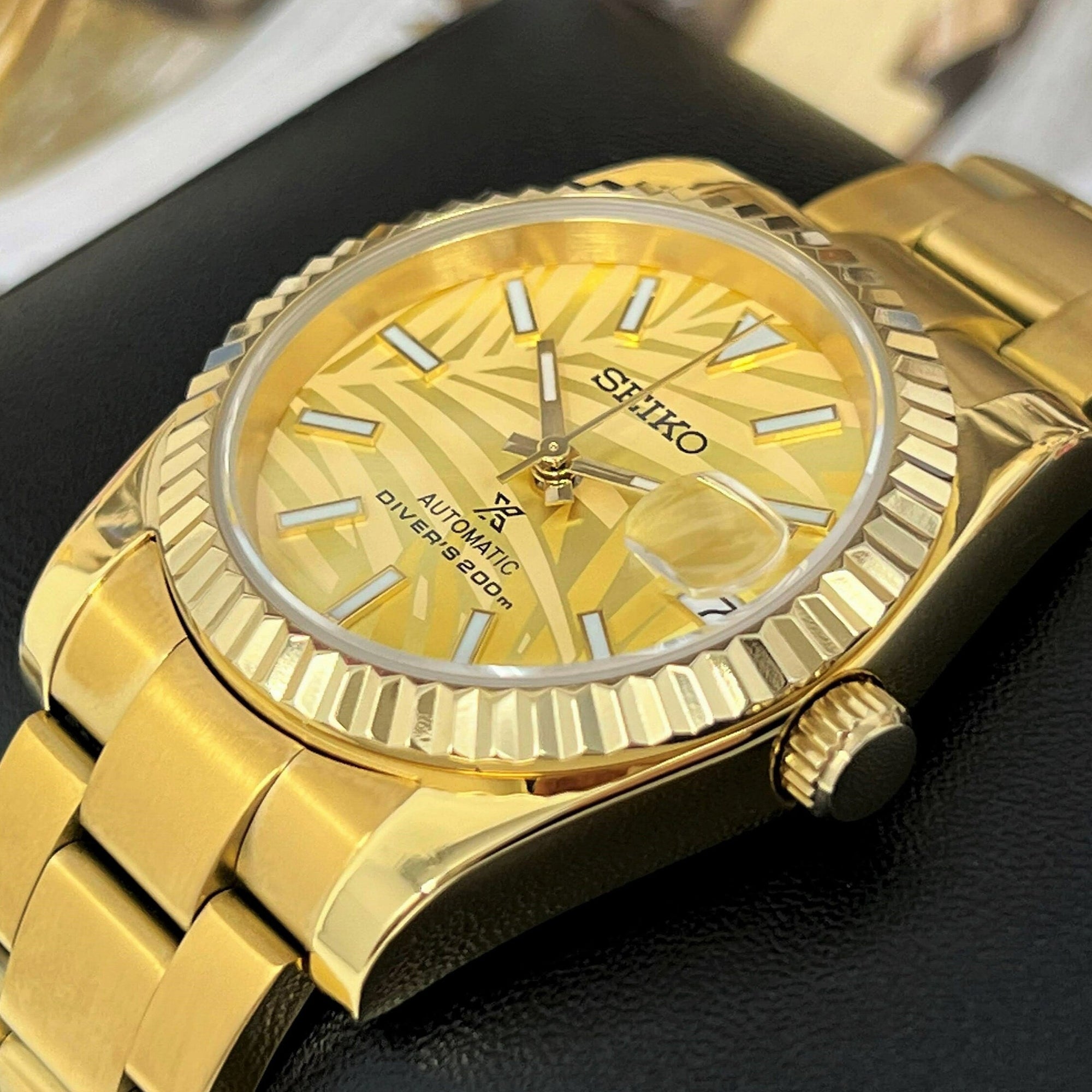 Palm Gold on Gold Datejust | 36mm | Fluted Bezel | Jub | Date | NH35 | Mod | Watch Mod | Custom Watch