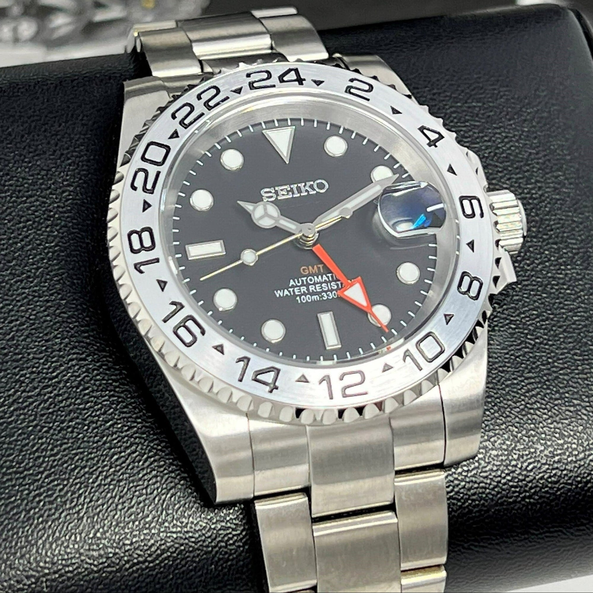 Custom Exp II Watch | 4 Hand GMT | Black and Orange 41mm | Stainless Steel Sports Watch | Black Dial | NH34 Automatic Movement