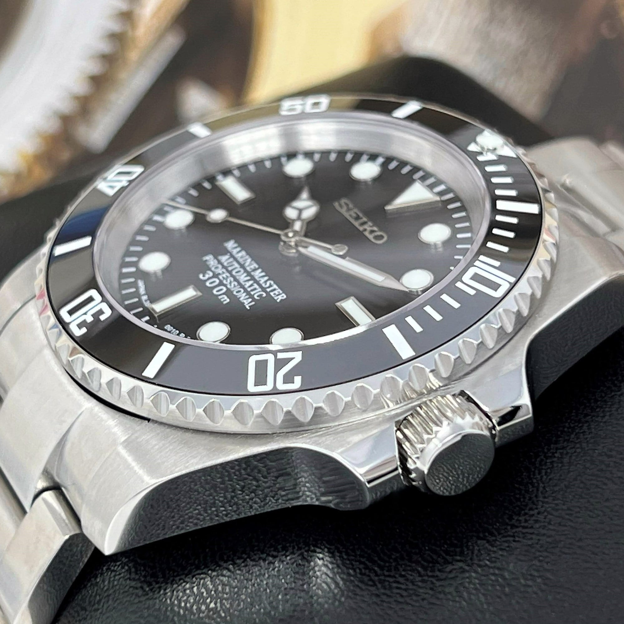 Custom Sub No Date Black | Stainless Steel | Sapphire Crystal | Oyst Steel Bracelet | Ceramic Bezel Mod | Watch Mod | Sub NH35