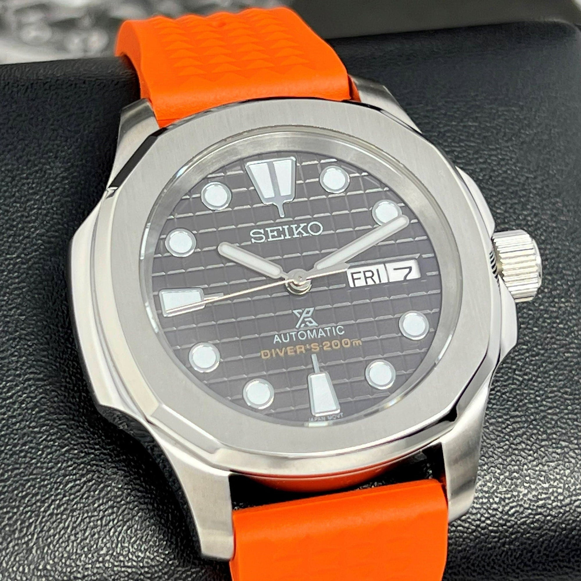 Custom Seikonaut Orange Modern Diver Watch | Turtle Dial | Rubber Dive Watch | Sport Watch | Men's Watch | NH36 Automatic Movement