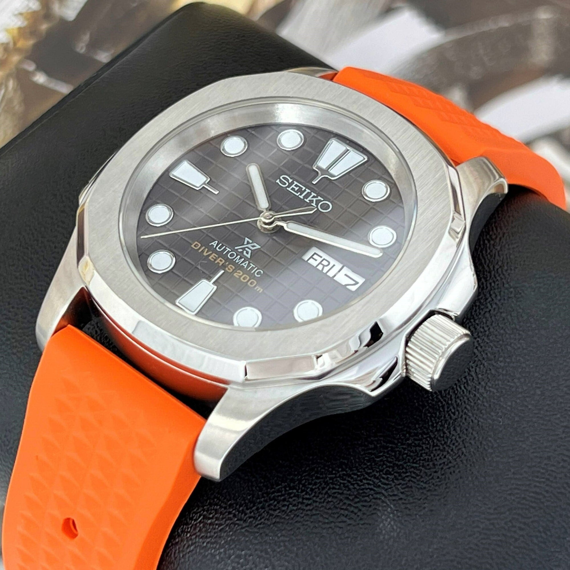 Custom Seikonaut Orange Modern Diver Watch | Turtle Dial | Rubber Dive Watch | Sport Watch | Men's Watch | NH36 Automatic Movement