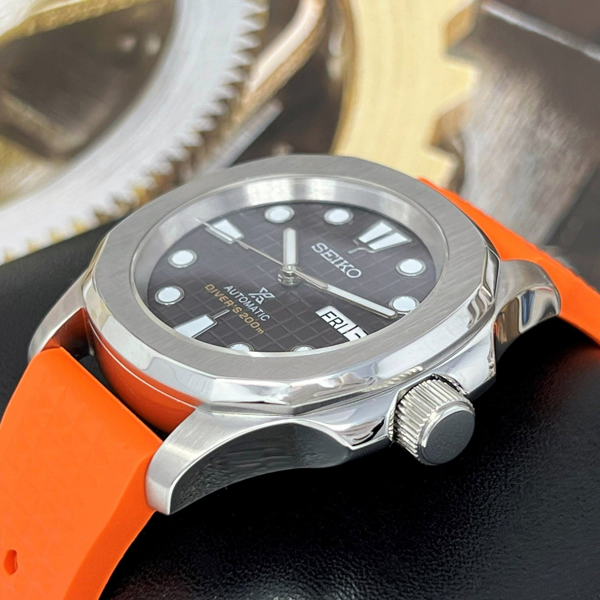 Custom Seikonaut Orange Modern Diver Watch | Turtle Dial | Rubber Dive Watch | Sport Watch | Men's Watch | NH36 Automatic Movement