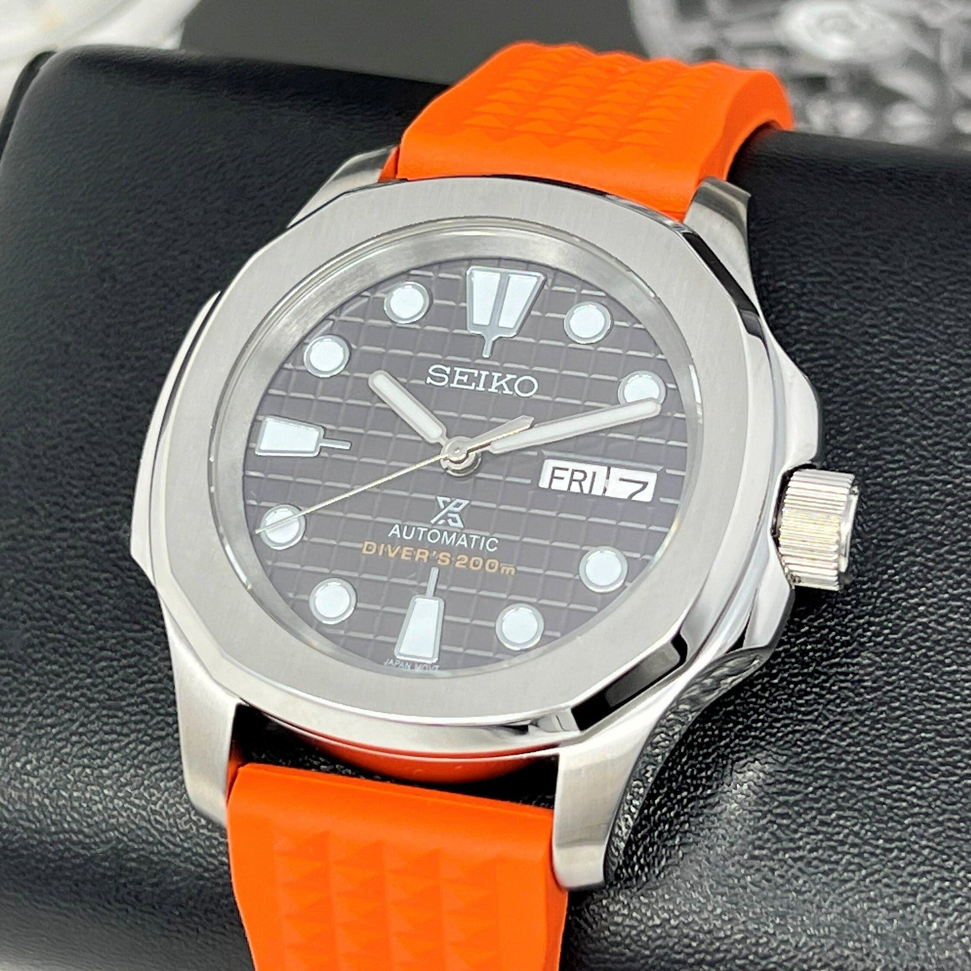 Custom Seikonaut Orange Modern Diver Watch | Turtle Dial | Rubber Dive Watch | Sport Watch | Men's Watch | NH36 Automatic Movement