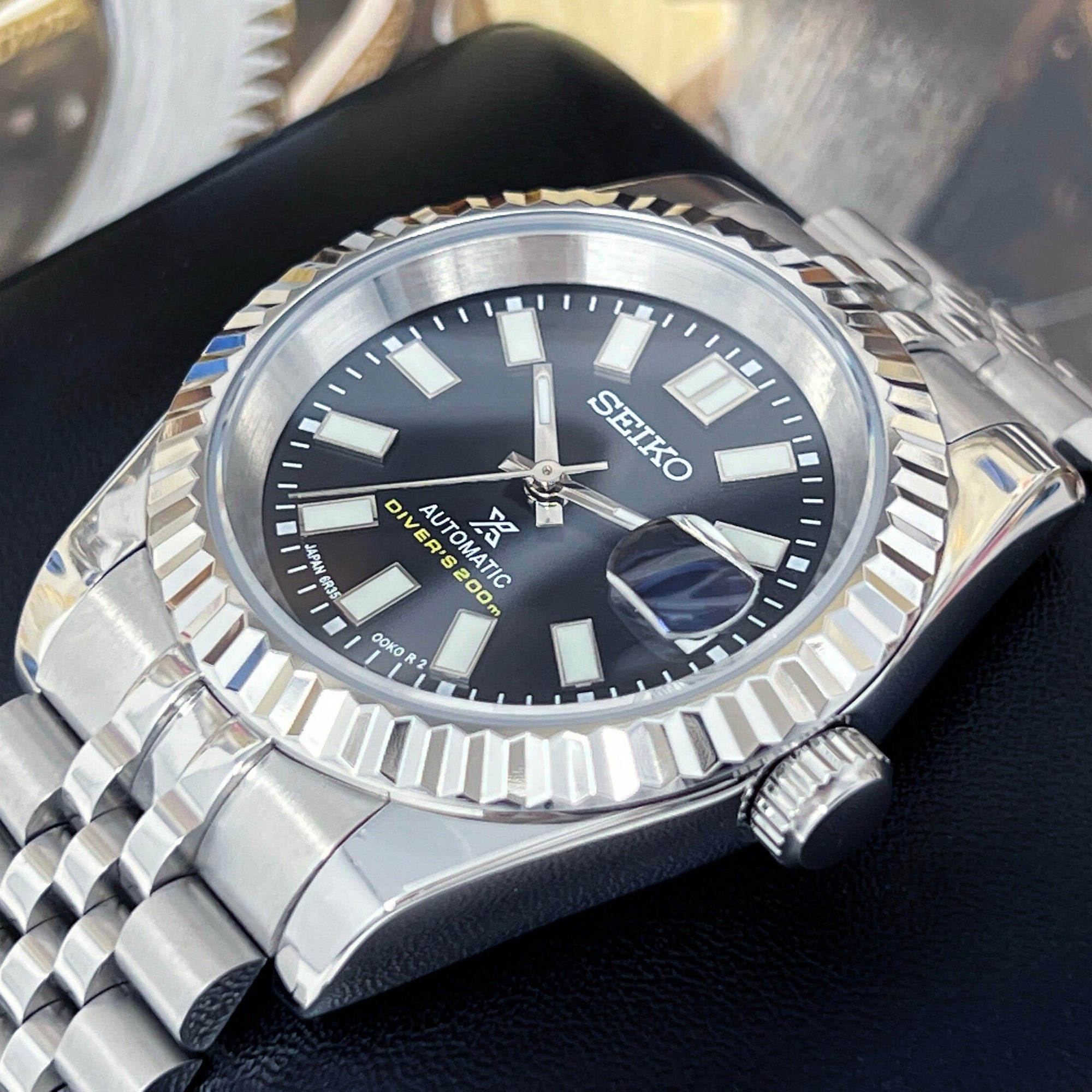 Luxury Black Datejust 39mm | Fluted Bezel | Jub | Date | NH35 | Mod | Watch Mod | Custom Watch | Prospex | DJ39 | Automatic