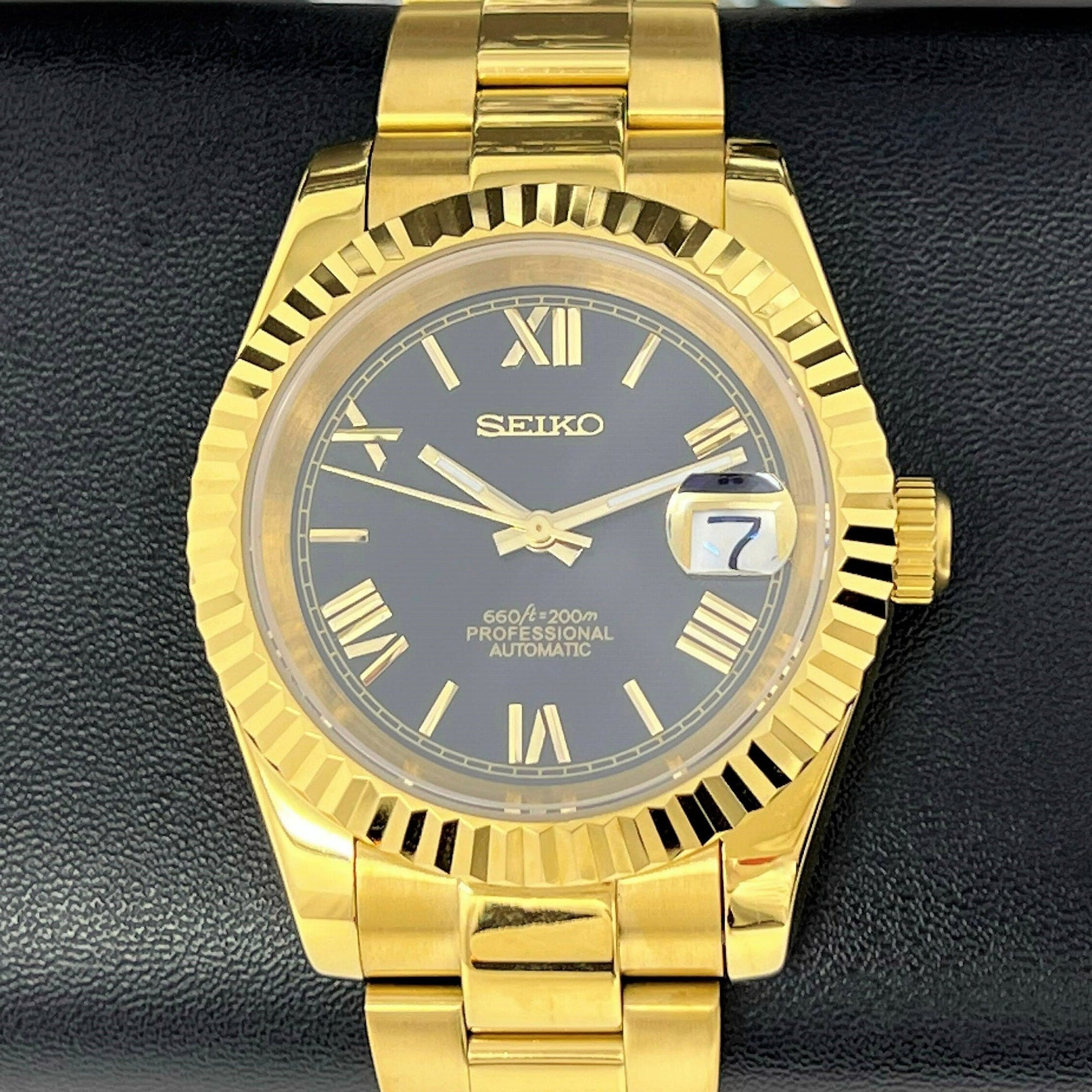 Gold and Black 39mm Datejust | Roman Numeral | Buckley | Fluted Bezel | Oyst | NH35 | Mod | Watch Mod | Custom Watch | DJ39