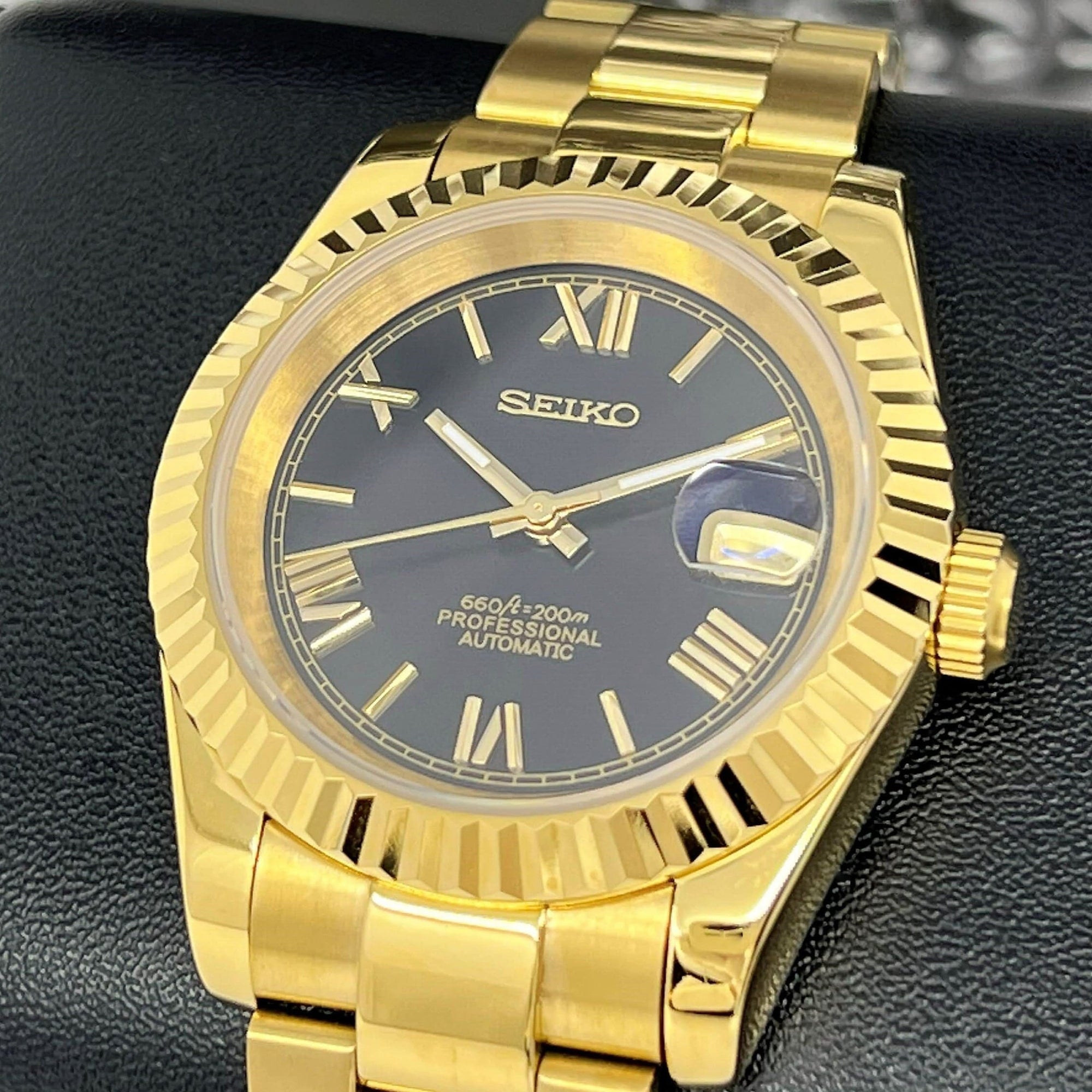 Gold and Black 39mm Datejust | Roman Numeral | Buckley | Fluted Bezel | Oyst | NH35 | Mod | Watch Mod | Custom Watch | DJ39