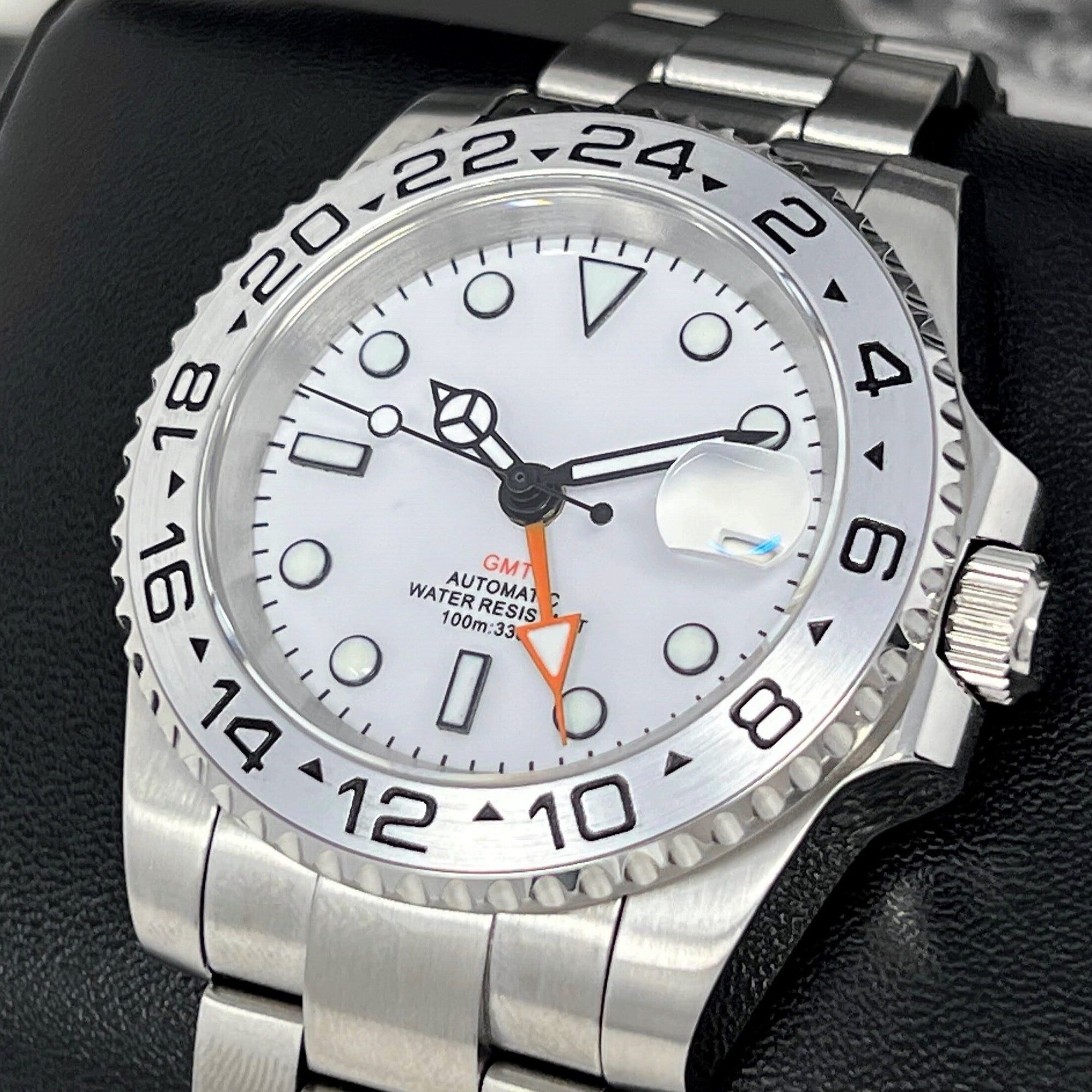 Custom Exp II Watch | 4 Hand GMT | Polar White 41mm, Stainless Steel Sports Watch, White Dial, NH34 Automatic Movement, Mens Gift