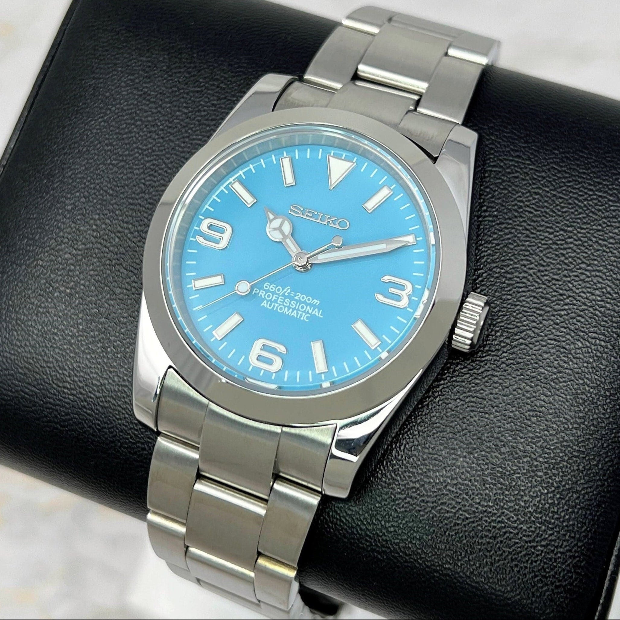 Custom Baby Blue Explorer Watch 36mm NH35 Automatic