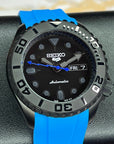 Custom Stealth Blackout Yacht | SKX007 | Men's Watch | Dive Watch | Blue Rubber | Mod | 100M | Custom Mod | Watch Mod | Diver