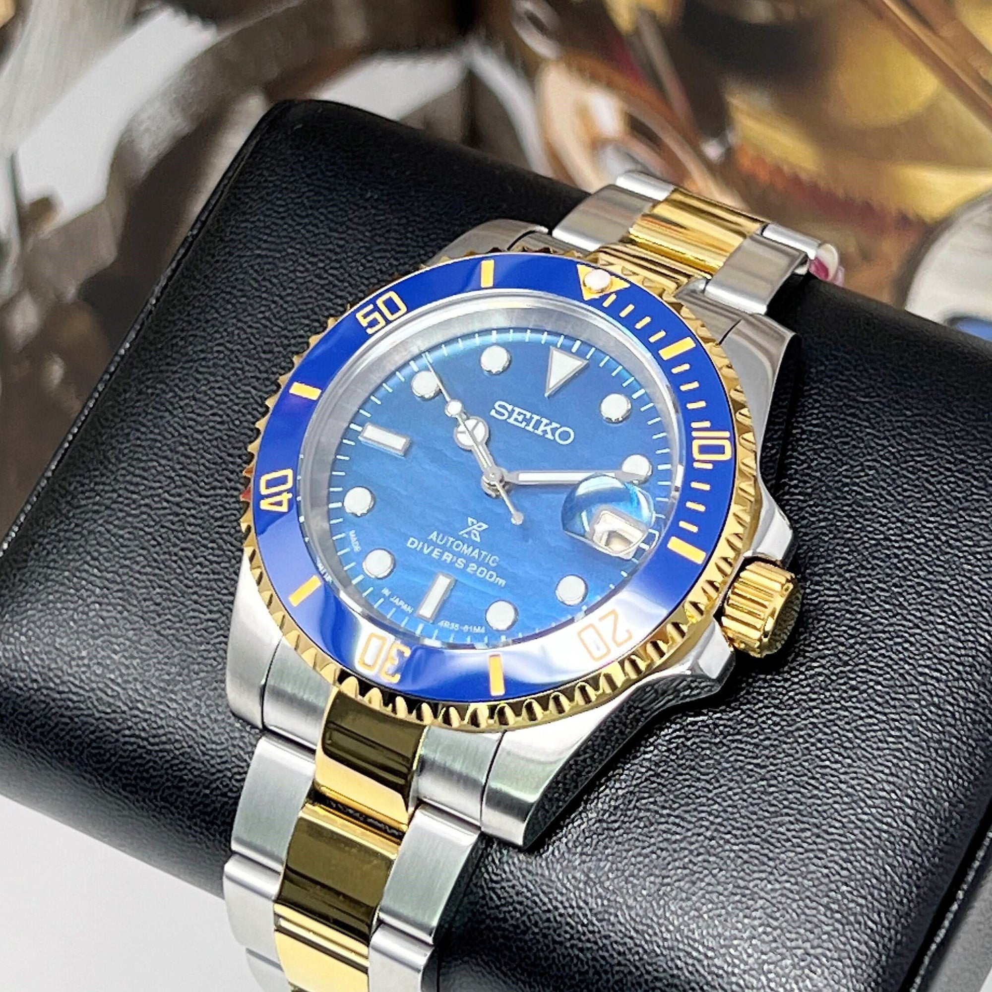 Custom Two Tone Bluesy Ocean Pearl Sub | Diver Watch | Purple | Mod | Watch Mod | Marine Dive Style Watch | Men's Watch | Sub