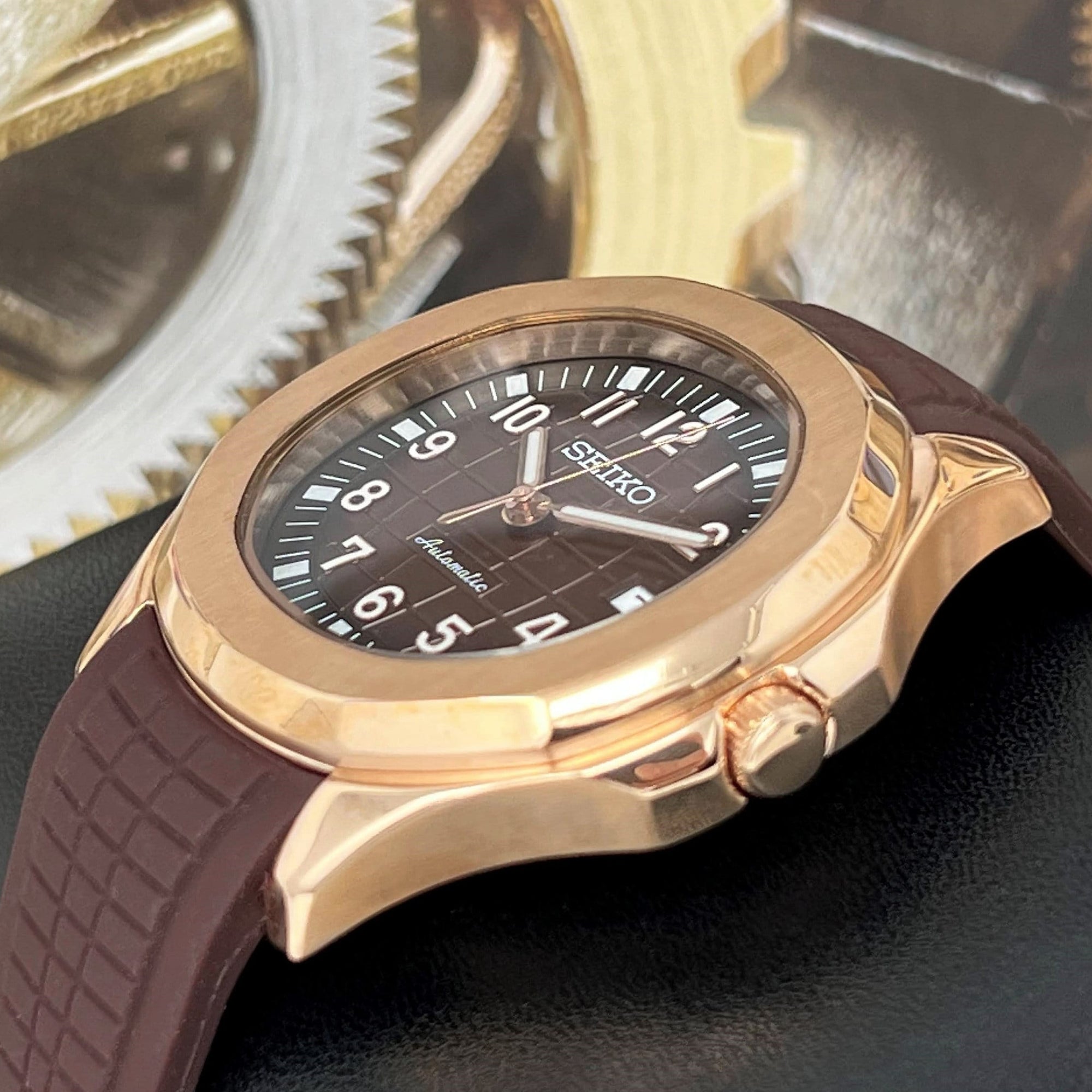 Seikonaut - Brown with Rose Gold on Rubber - Modern Automatic Dress Sport Watch | Watch Mod | Mod | Custom Mod | Custom Built Watch