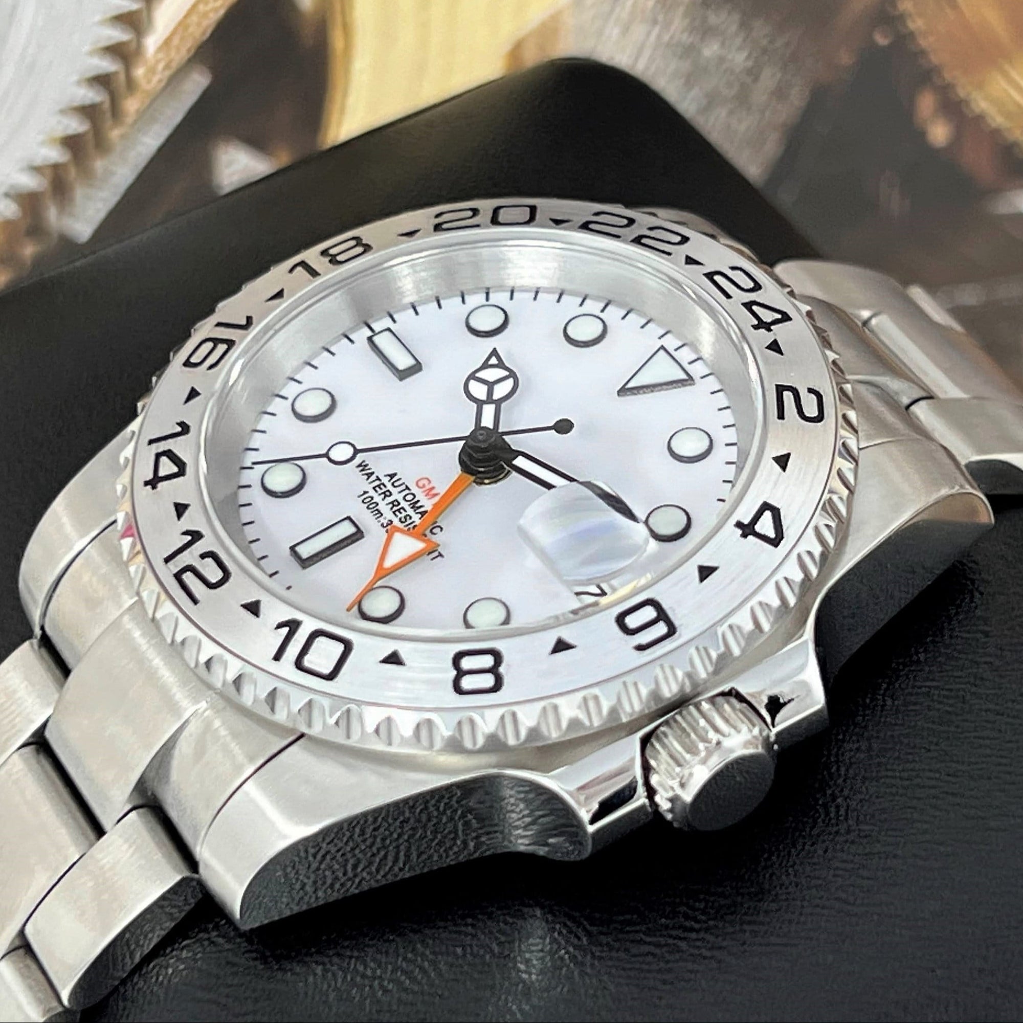 Custom Exp II Watch | 4 Hand GMT | Polar White 41mm, Stainless Steel Sports Watch, White Dial, NH34 Automatic Movement, Mens Gift