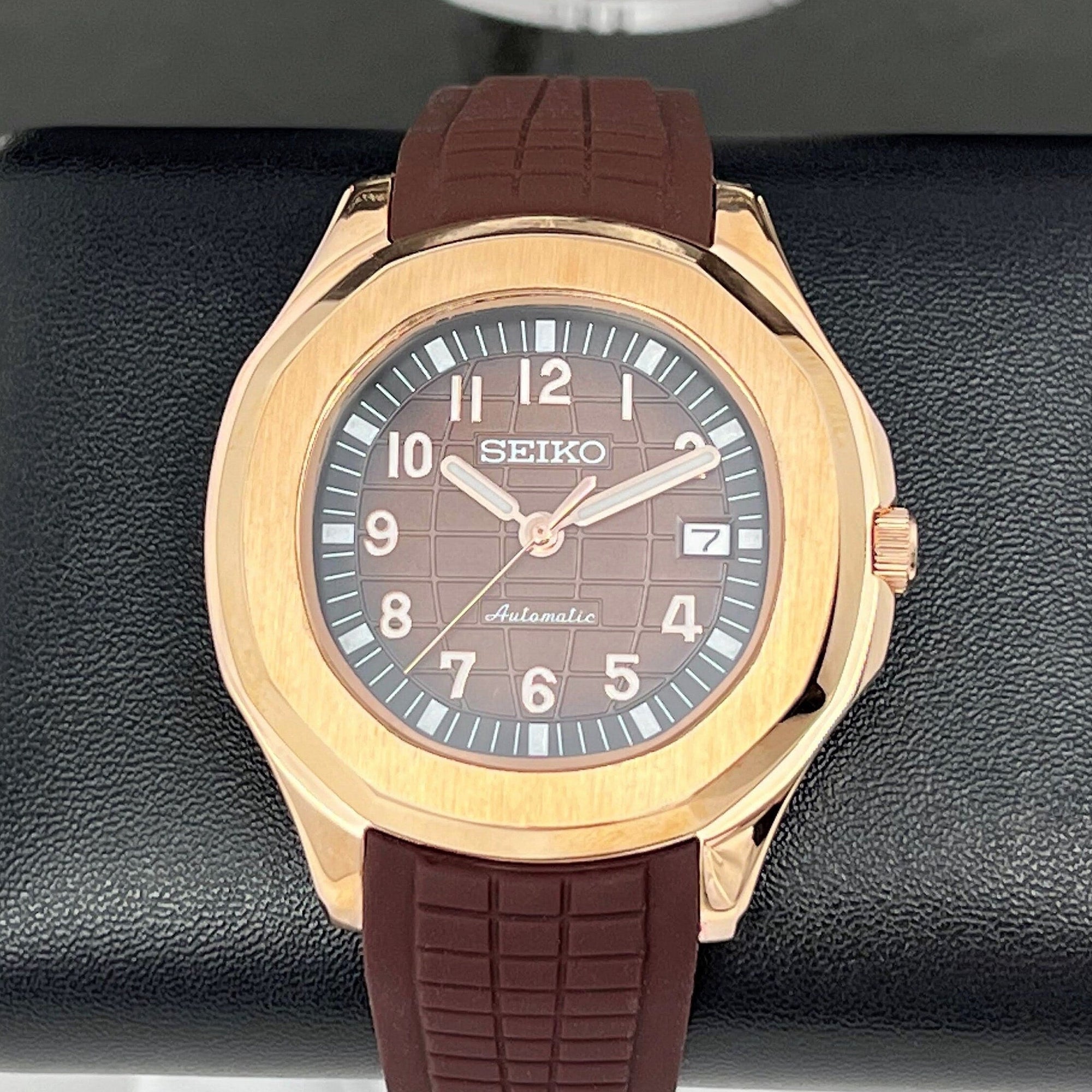 Seikonaut - Brown with Rose Gold on Rubber - Modern Automatic Dress Sport Watch | Watch Mod | Mod | Custom Mod | Custom Built Watch