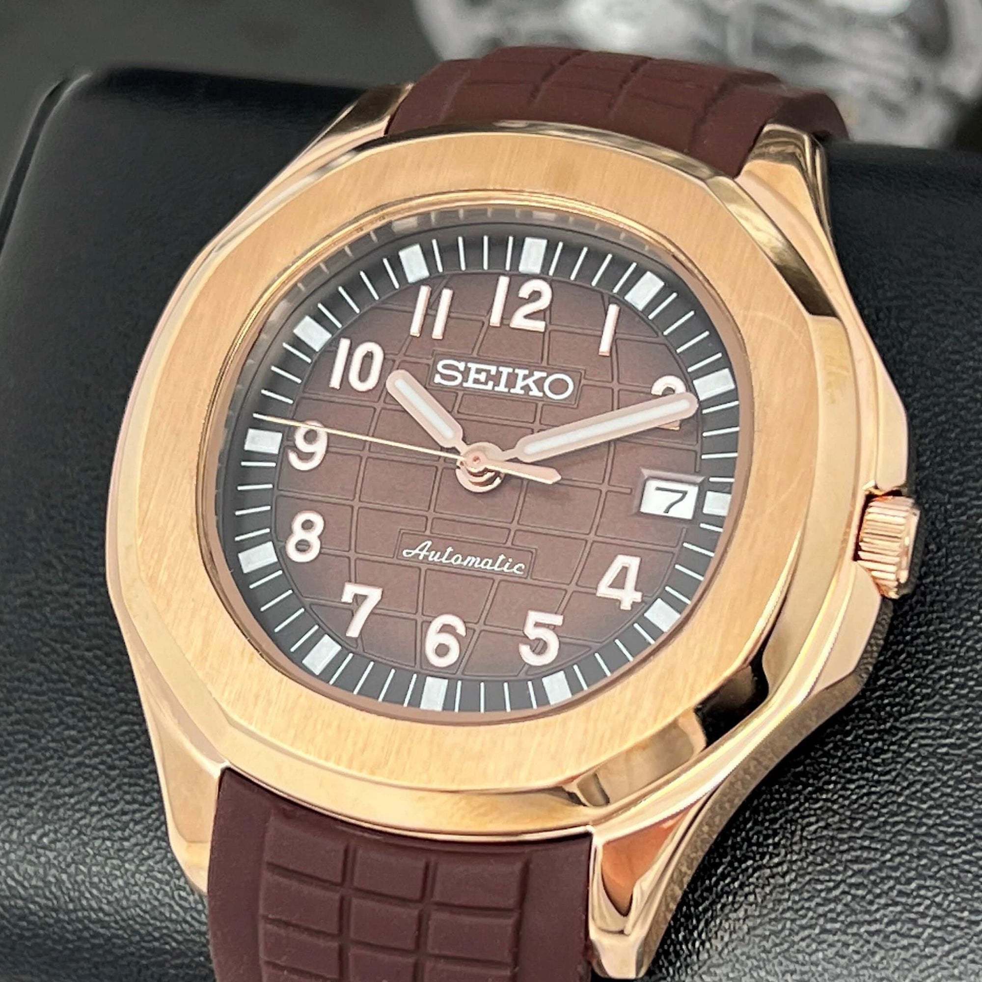 Seikonaut - Brown with Rose Gold on Rubber - Modern Automatic Dress Sport Watch | Watch Mod | Mod | Custom Mod | Custom Built Watch