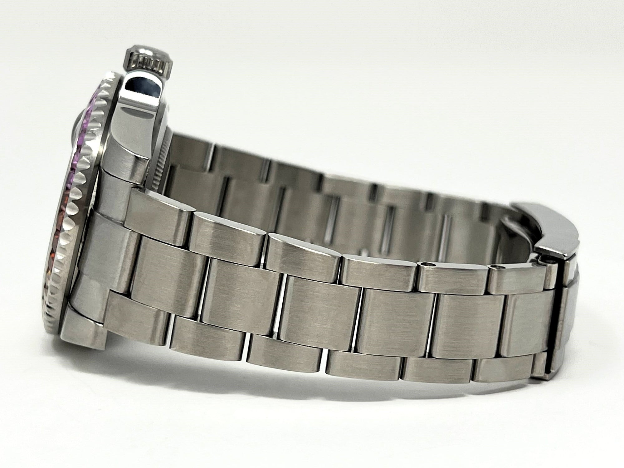 Custom Rainbow Jewel Watch | Stainless Steel, Sapphire Crystal, Oyst Steel Bracelet, Mod, Watch Mod, Bust Down, Bling, Jewel Bezel