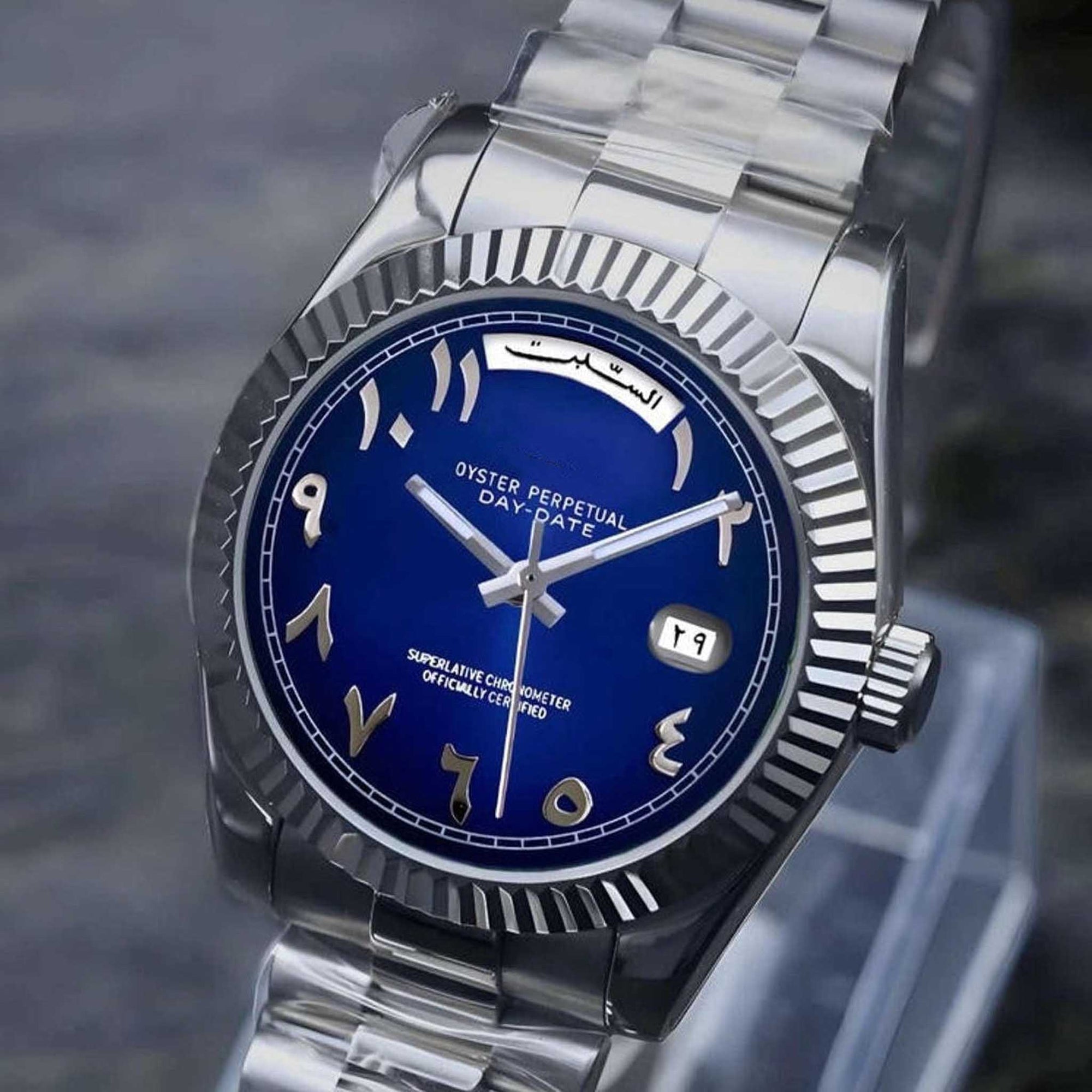 Dark Blue Arabic Dial with Silver Band