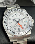 Custom Explorer II Watch | 4 Hand GMT | Polar White 41mm, Stainless Steel Sports Watch, White Dial, Seiko NH34 Automatic Movement, Mens Gift