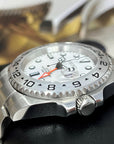 Custom Explorer II Watch | 4 Hand GMT | Polar White 41mm, Stainless Steel Sports Watch, White Dial, Seiko NH34 Automatic Movement, Mens Gift