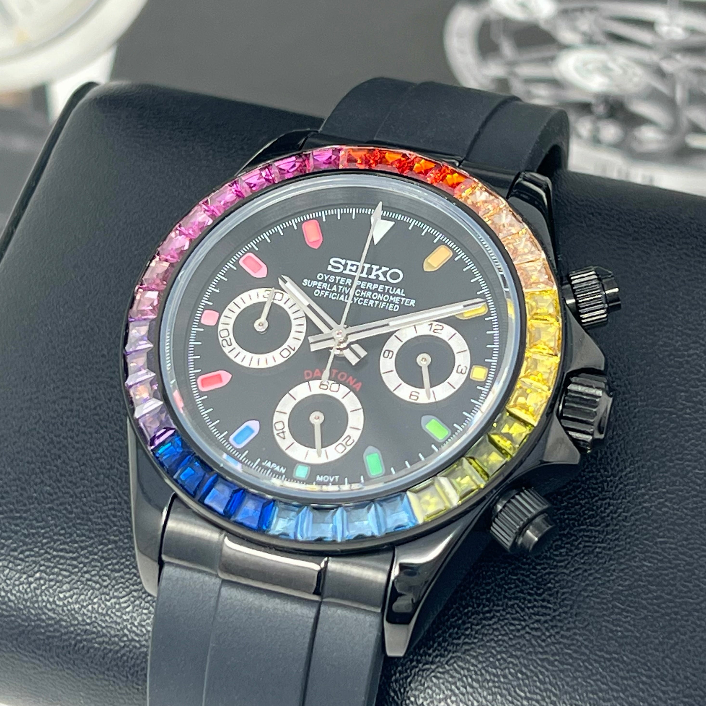 Rainbow Daytona | Luxury Black Chronograph Watch | Seiko Mod
