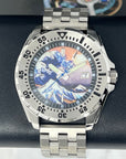 Custom Seiko Monster - Great Wave | Stainless Steel | Kanagawa | Seiko NH35 | Premium Luxury Wristwatch | Watch Mod