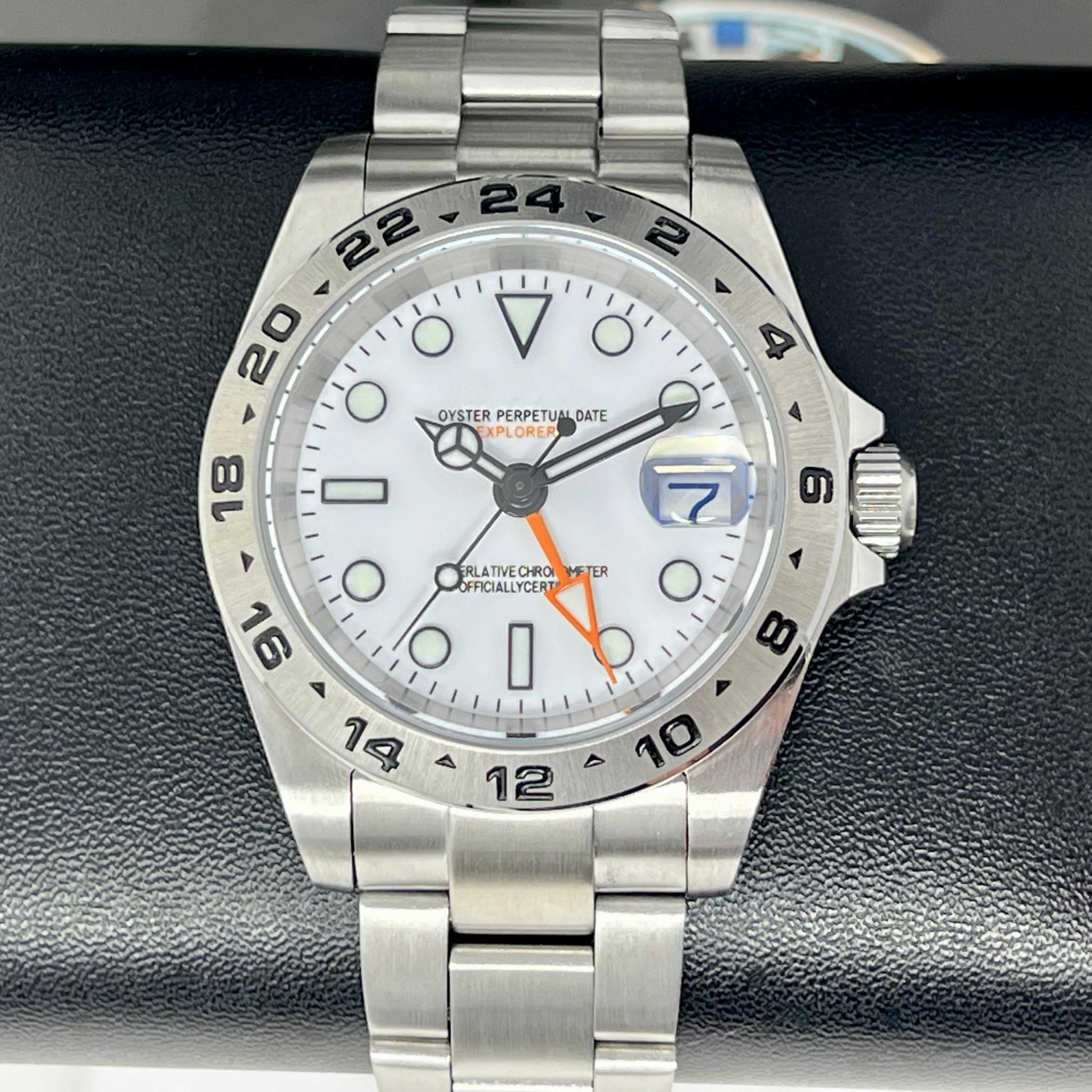 Custom Explorer II Watch | 4 Hand GMT White Dial
