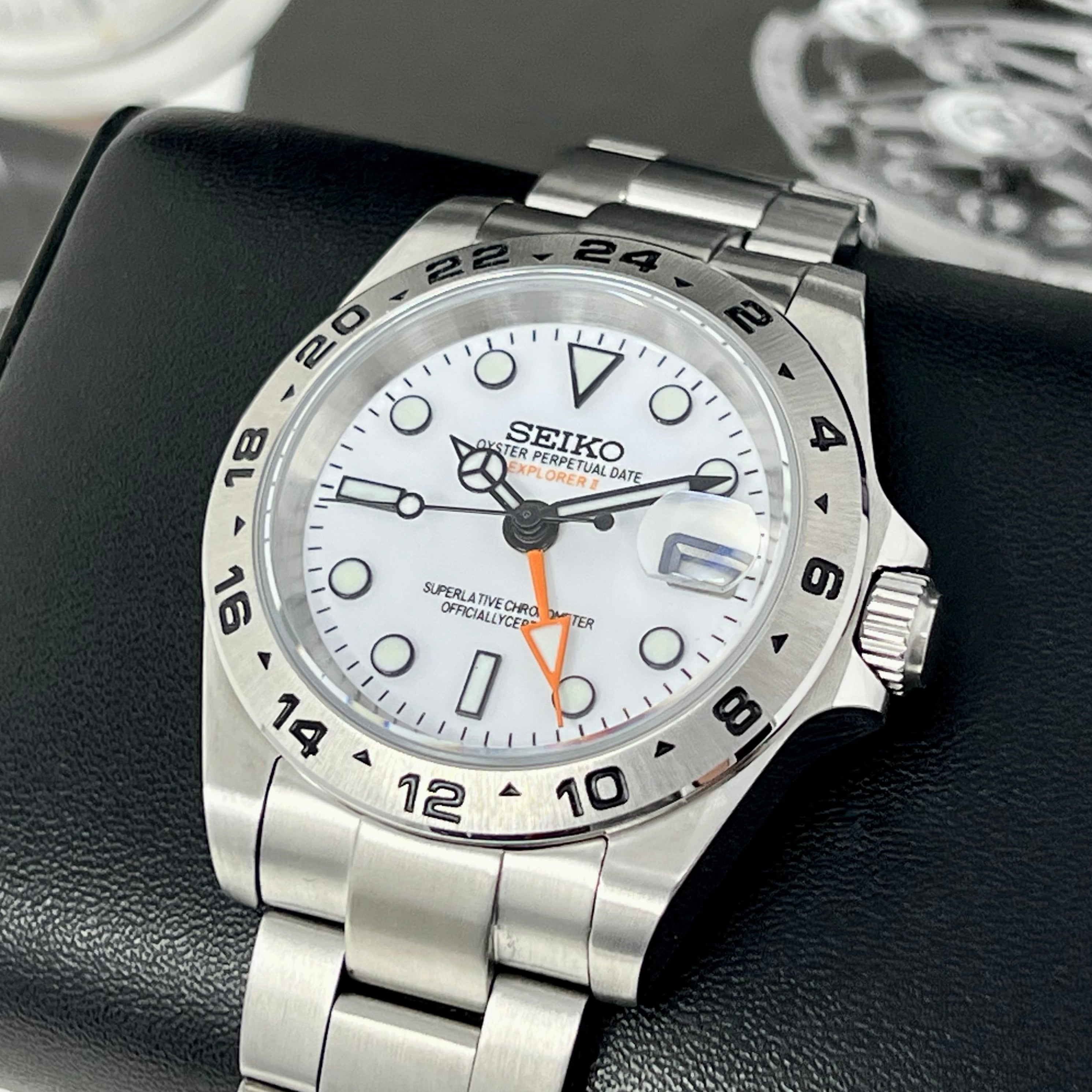 Custom Explorer II Watch | 4 Hand GMT White Dial