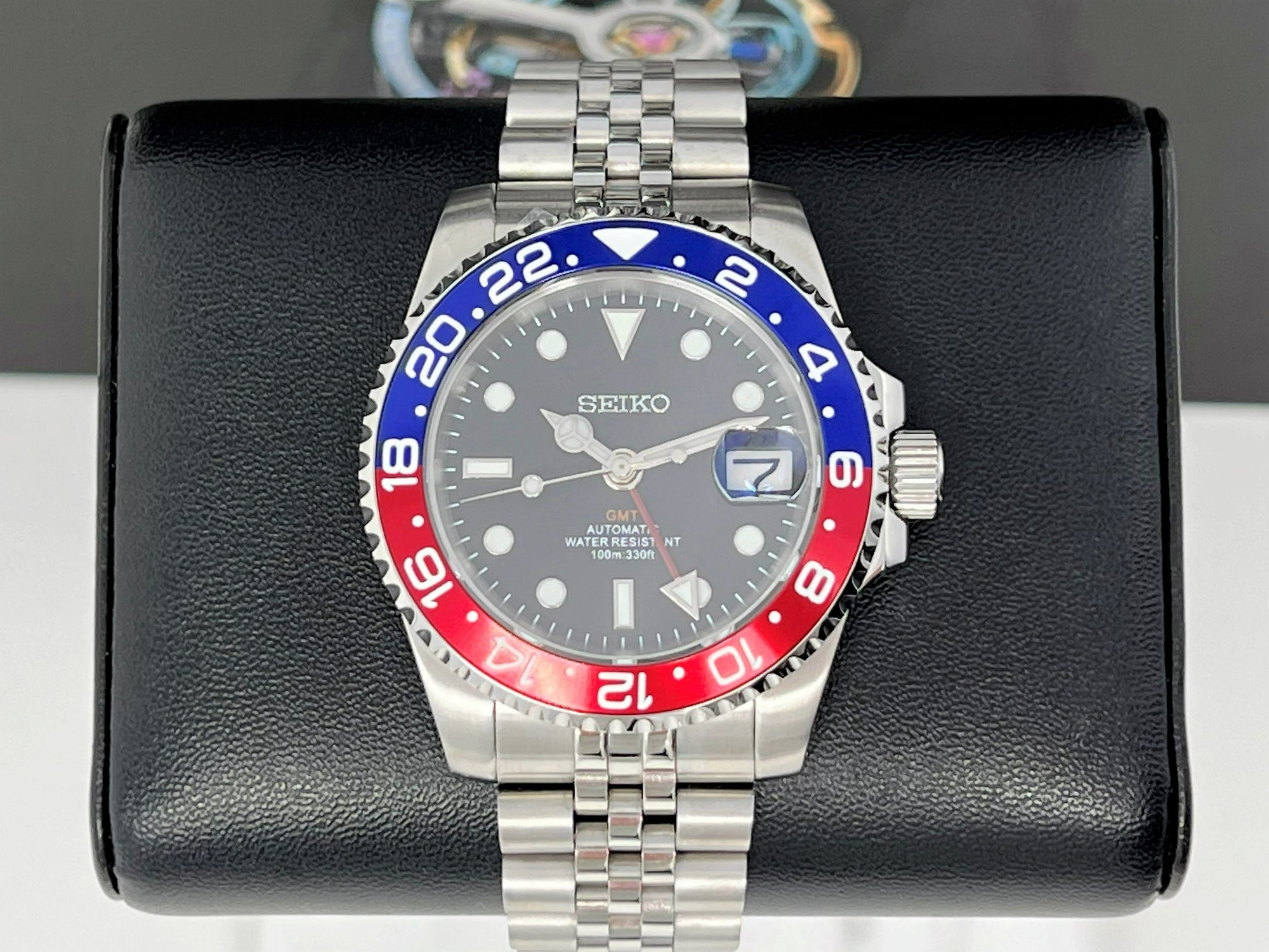 Custom Pepsi - 4 Hand GMT 2023 - Blue and Red - with Seiko NH34 movement - 41mm - Dual Two Timezone - Automatic Custom Watch - Watch Mod